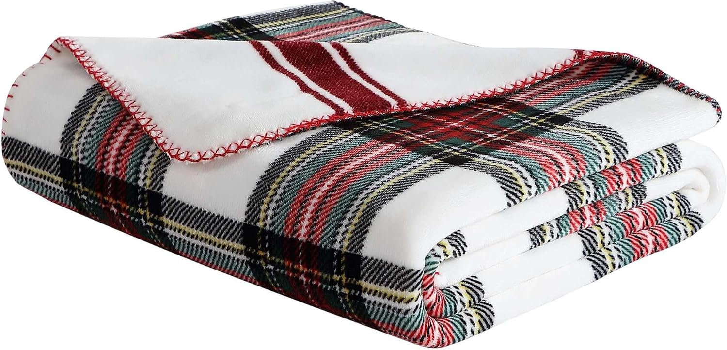 Nautica - Blanket, Ultra-Soft Plush Throw Blanket, Reversible & Oversized Bedding for Couch or Bed (Hillcrest Plaid/Stripe Red, 50" x 70")