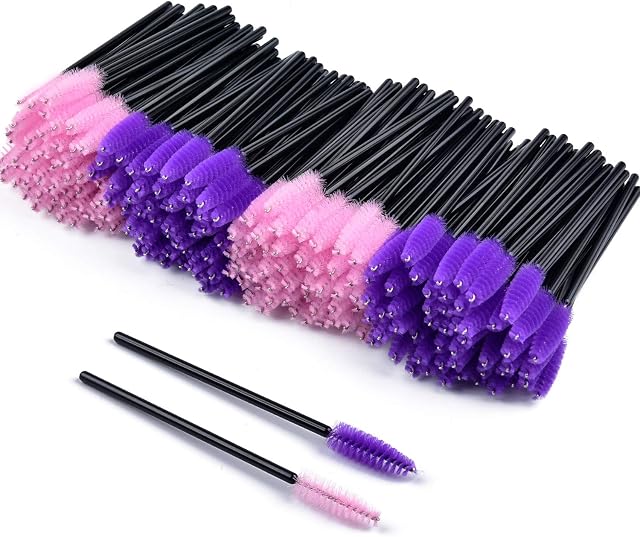 200Pcs Disposable Eyelash Brushes, MORGLES Disposable Mascara Wands Eye Lash Applicator Eyebrow Brush Makeup Kit(Pink&Purple)
