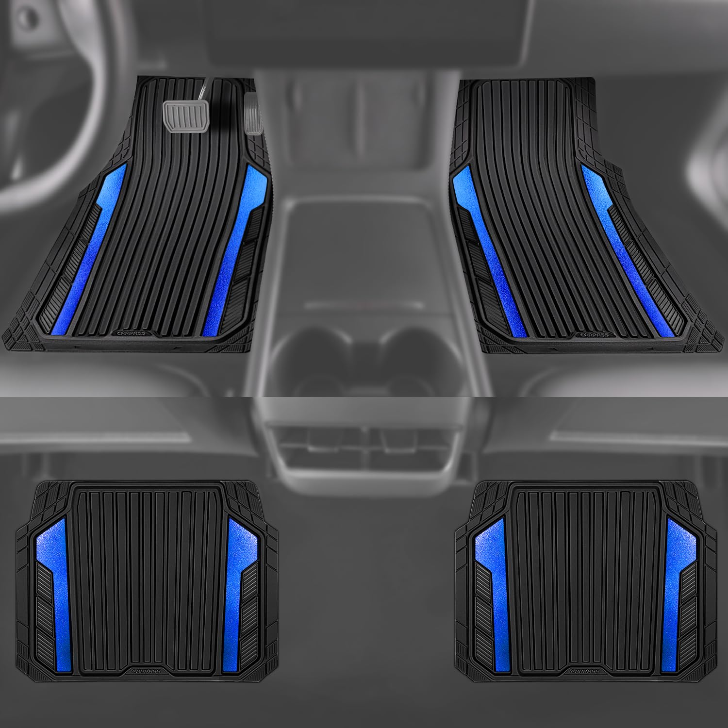 CAR PASS Set completo di tappetini per auto in gomma resistenti e sportivi, per tutte le condizioni atmosferiche, impermeabili, antiscivolo, tappetini per auto, su misura per berline al 95%, SUV
