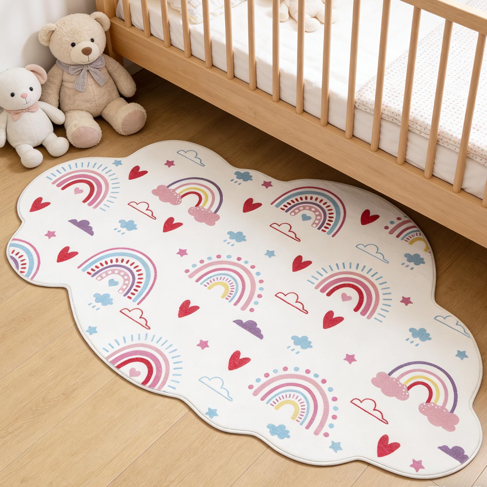 Regenbogen-Teppich für Kinderzimmer, flauschig, weich, dekorative Bodenmatte, Wolkenform, waschbar, Teppiche für Mädchen, Schlafzimmer, Zeltschloss, Badezimmer, Kinderzimmer, Kindertagesstätte