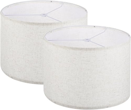 PATIKIL Juego de 2 pantallas de lámpara de tambor, 13 x 13 x 9 pulgadas, de lino, redondas, para lámparas de mesa, pantalla de fácil montaje para