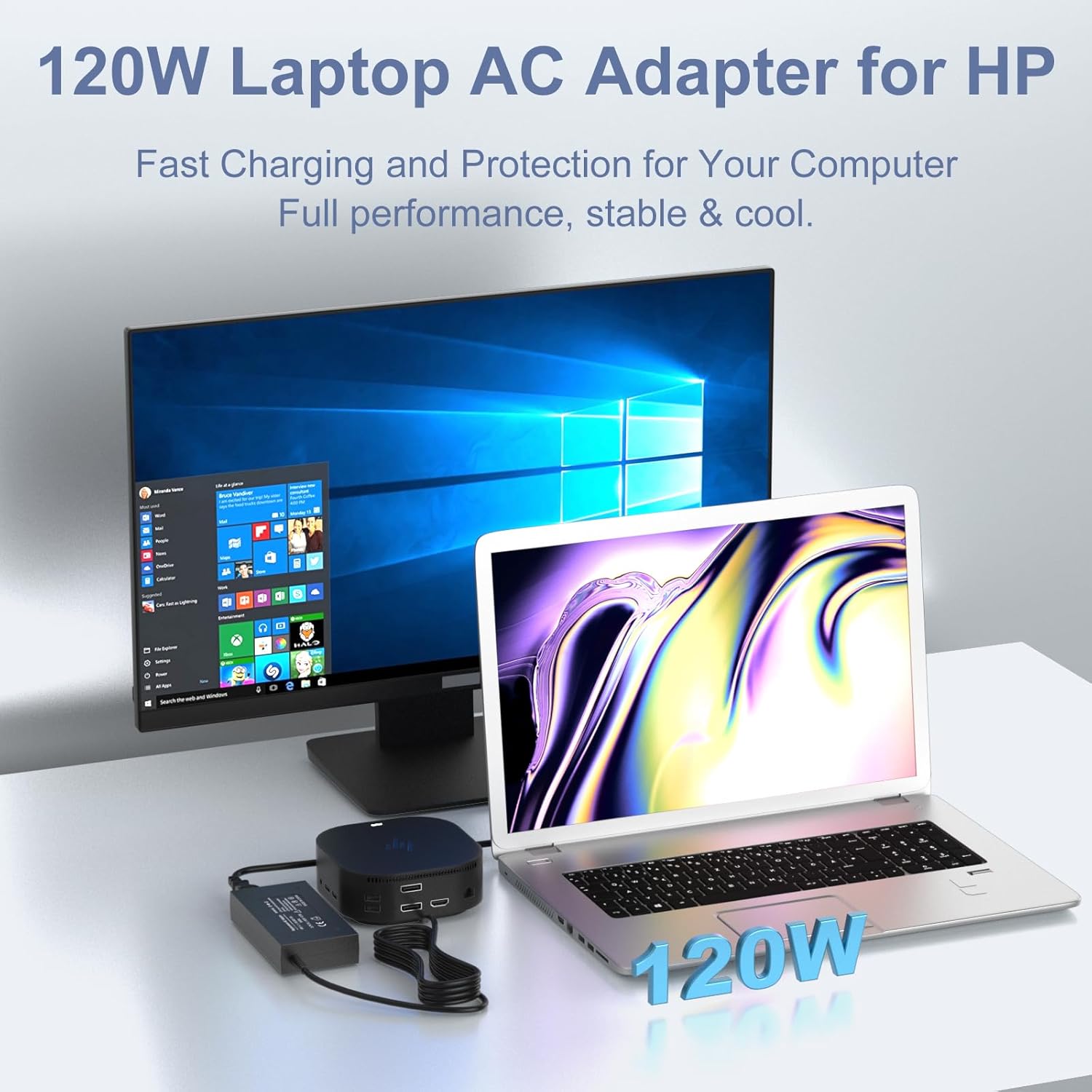 120W 19.5V 6.15A Charger Compatible with HP USB-C Dock G5 5TW10UT 5TW10AA 5TW10AA#ABB 5TW10UT#ABA USB-C/A Universal Dock G2 5TW13AA Omen 15-5000 15-5100 15-5200 710415-001 L41856-001