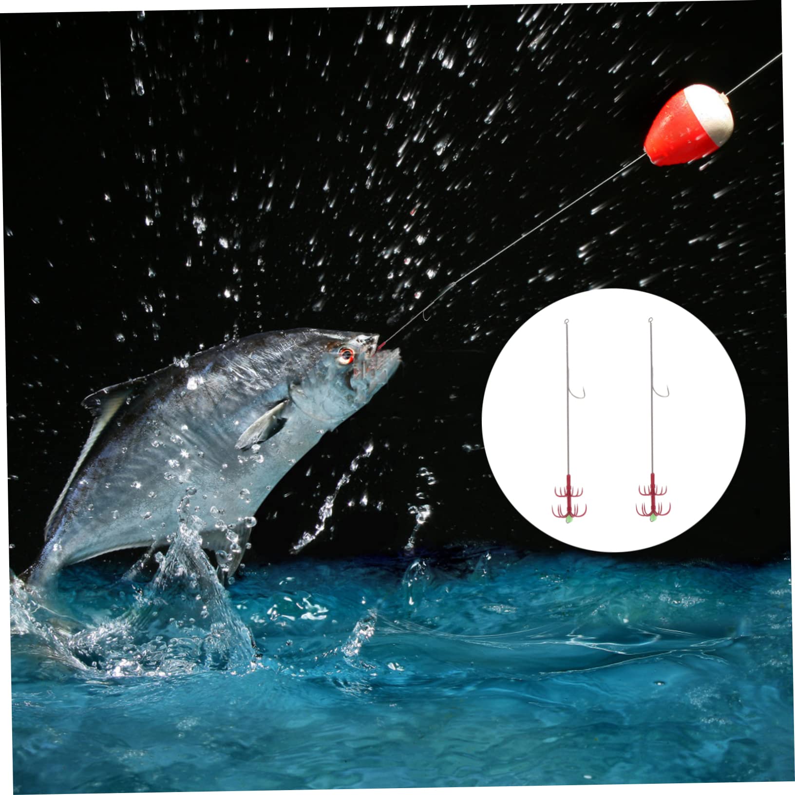 SUPVOX 2pcs Double Umbrella Hook Fishing Barbs Hook Fishing Jigs Octopus Fish Baits s s Squid Supplies Outdoor s Stainless Steel Red - Image 2