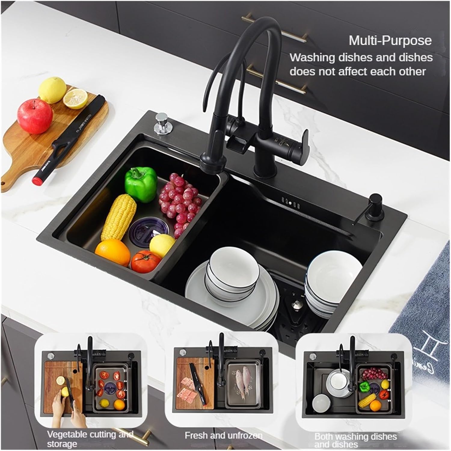 SUS304 Stainless Steel Large Single Slot Platform Control Triangle Corner Water Multifunctional Vegetable Washing Basin(6545 B)