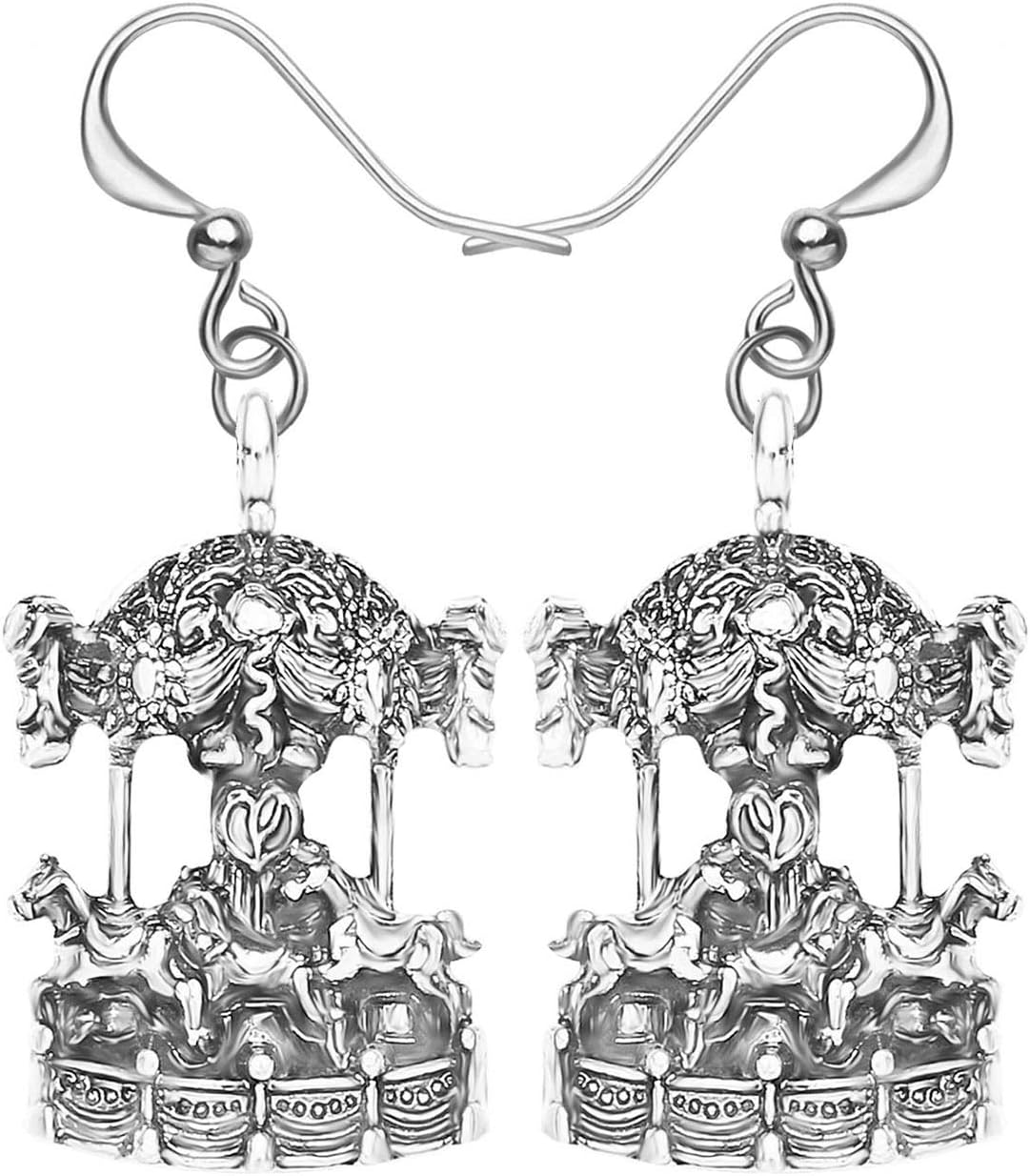 WEVENIWEVENI Antique Alloy Carousel Horse Earrings Dangle Circus Jewelry for Women Girls Dainty Birthday Party Gifts