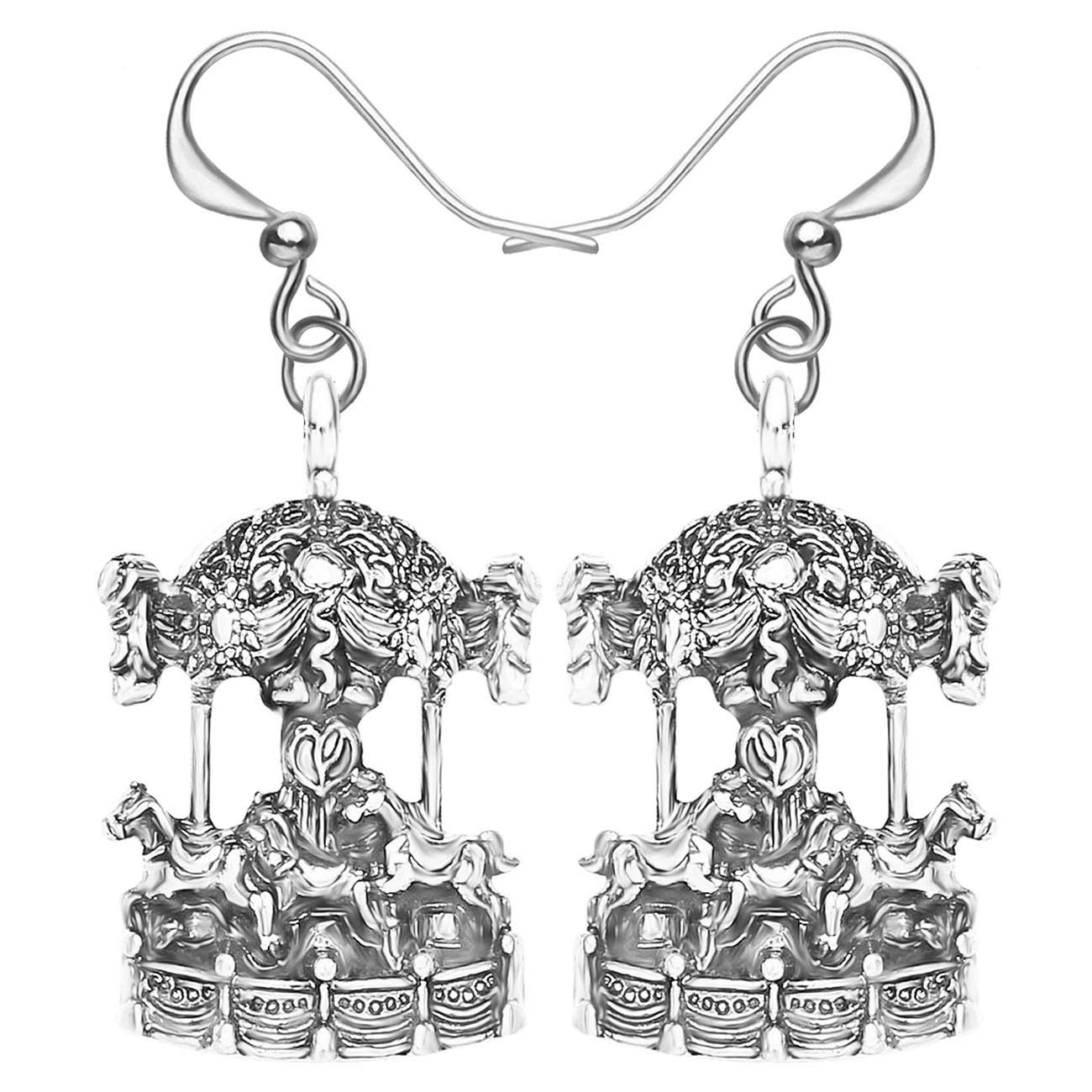 WEVENIWEVENI Antique Alloy Carousel Horse Earrings Dangle Circus Jewelry for Women Girls Dainty Birthday Party Gifts