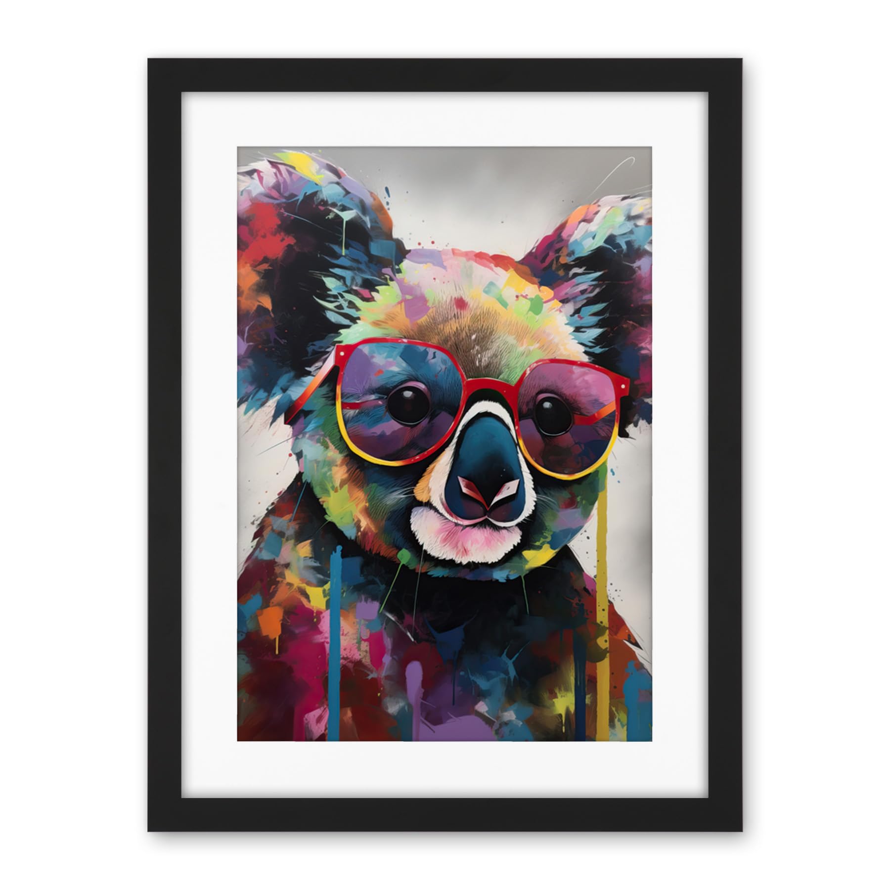 Artery8 Koala With Purple Sunglasses Modern Multicoloured Artwork Framed Wall Art Print 18X24 Inch