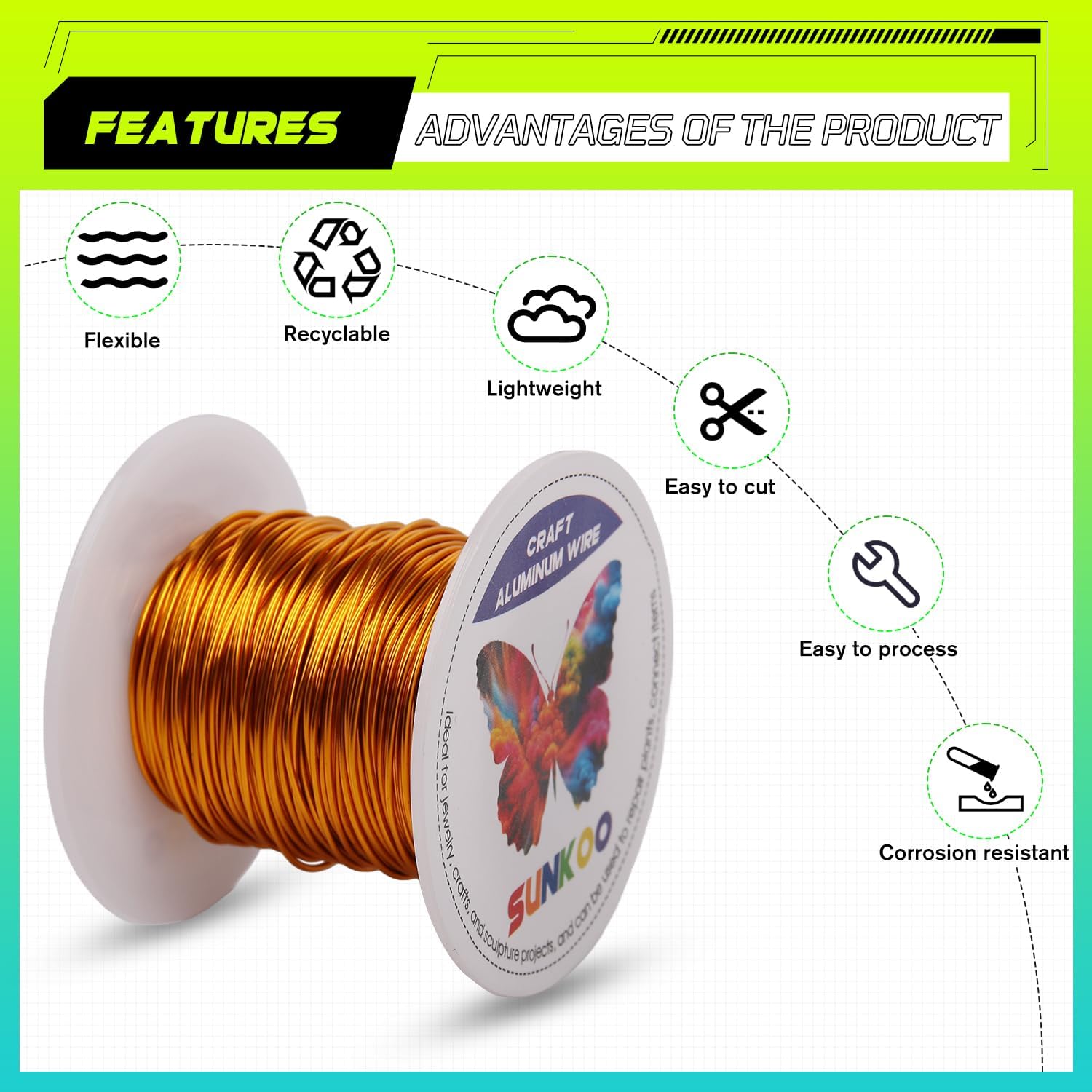 Sunkoo 20 Gauge 0.8mm Golden Yellow Aluminium Craft Wire,98.4Ft Bendable Wire for Jewellery Making Sculpting, Floristry - Image 4