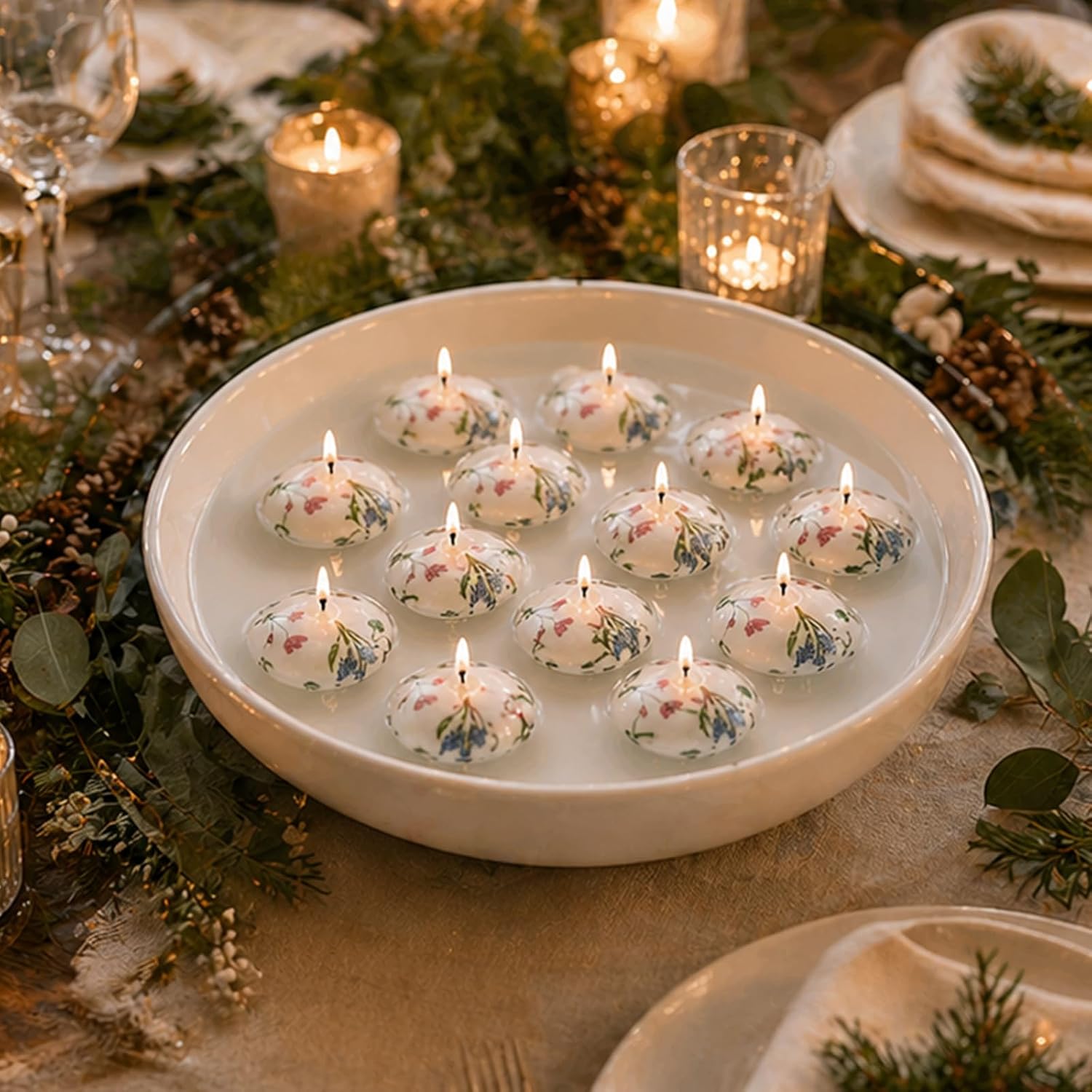 Unscented Trefoil Floral Floating Candles 12 Pack 1-2 Hour Slow Burn