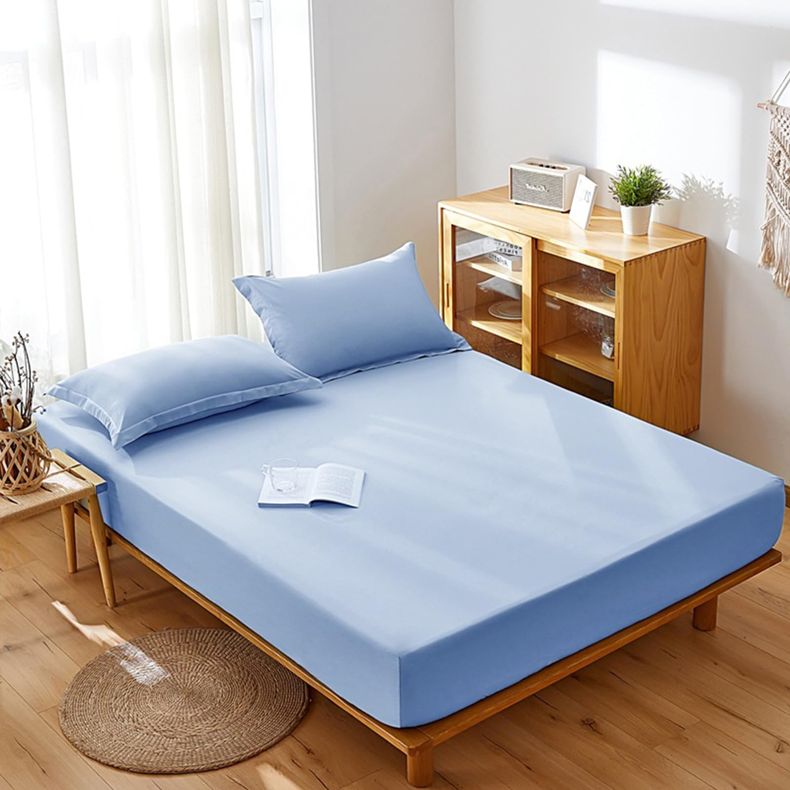 KLUOT Flauschig Spannbettlaken Baumwolle hellblau 90 x 200 + 30 cm für dichte Matratzen