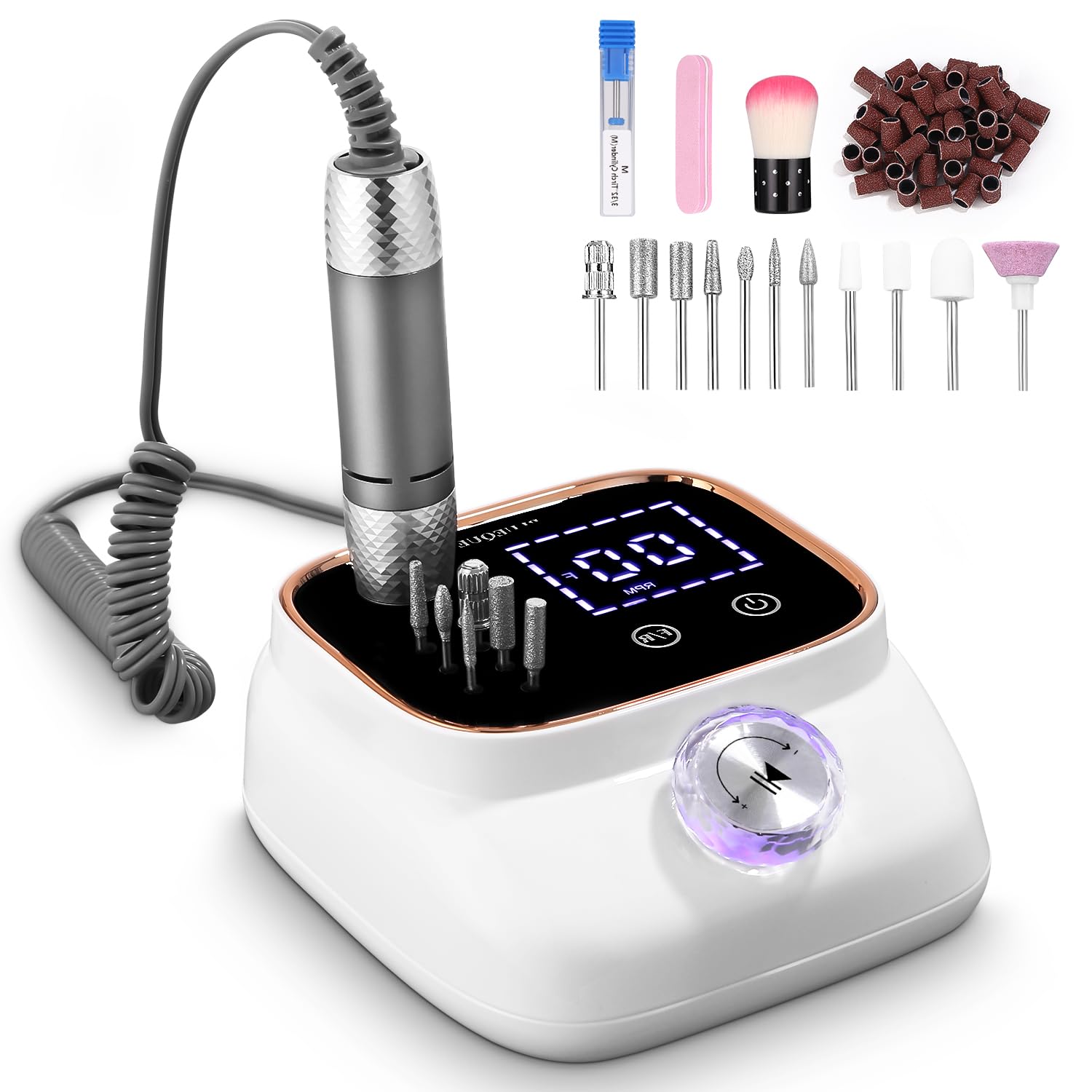 45,000RPM Torno para Uñas Profesional, Lima Electrica Uñas, Velocidad Ajustable,Set de Accesorios para Manicura y Pedicura con Brocas de Cerámica,para Uso Doméstico Salones de Uñas