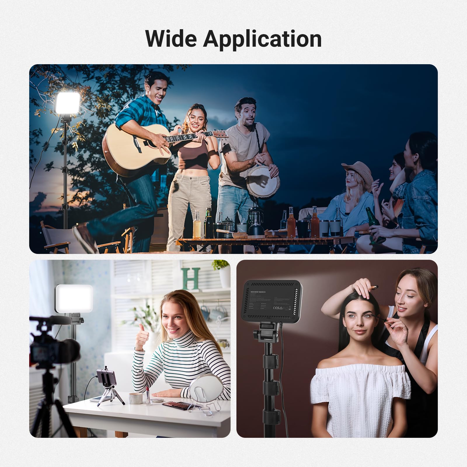NEEWER BASICS BP132 zestaw oświetlenia LED do oświetlenia wideo, 15.7 cm, ściemniana, przenośna lampa studyjna ze statywem 134.6 cm, 3200K-5600K/CRI95+ 810lux do nagrywania wideo, strumieniowego