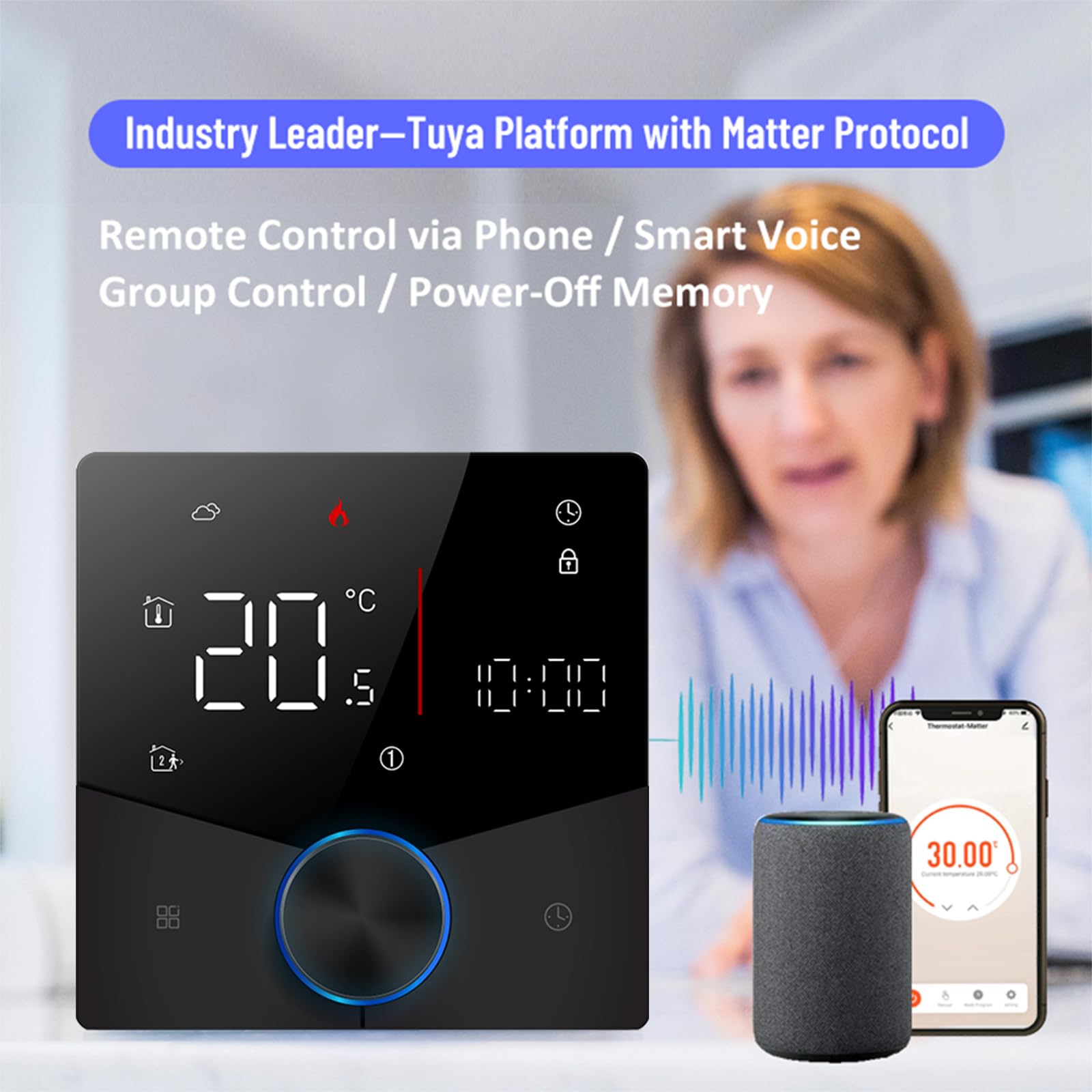 Matter Thermostat Elektro-Fußbodenheizung Alexa Google Home | Smarter Matter Regler für elektrische Fußbodenheizung, kompatibel mit Alexa, Google Home und HomeKit