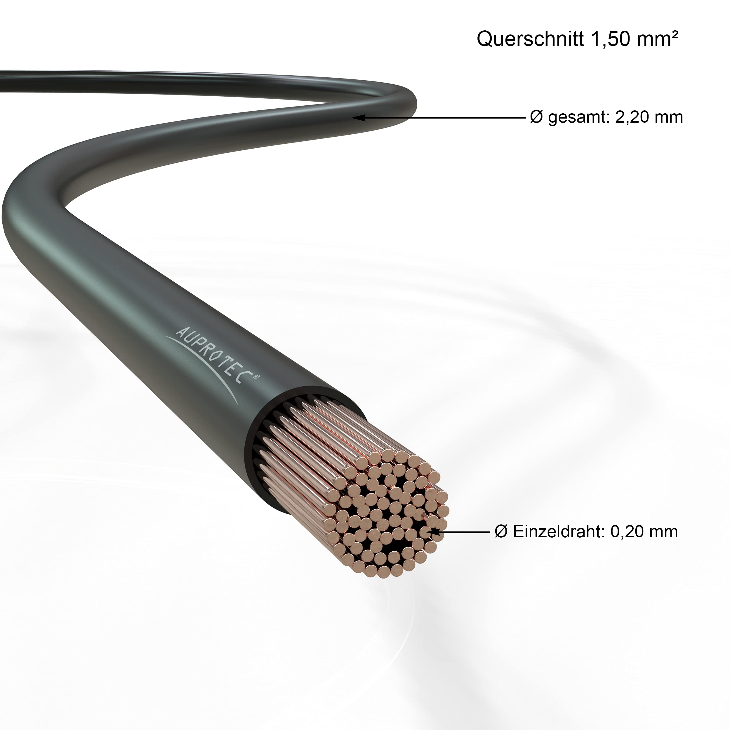 AUPROTEC 50m Fahrzeugleitung 1,5 mm² FLRY-B Auto Kabel als Ring Farbe schwarz