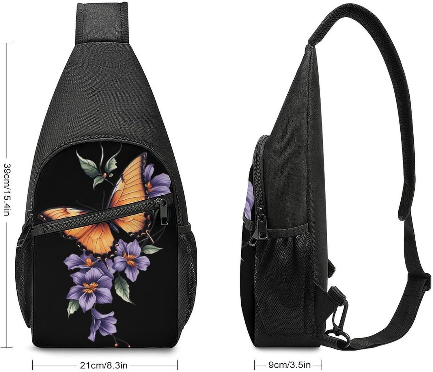 Butterflys Hibiscus Syriacus Flowers Crossbody Sling Backpack Chest Bag Daypack