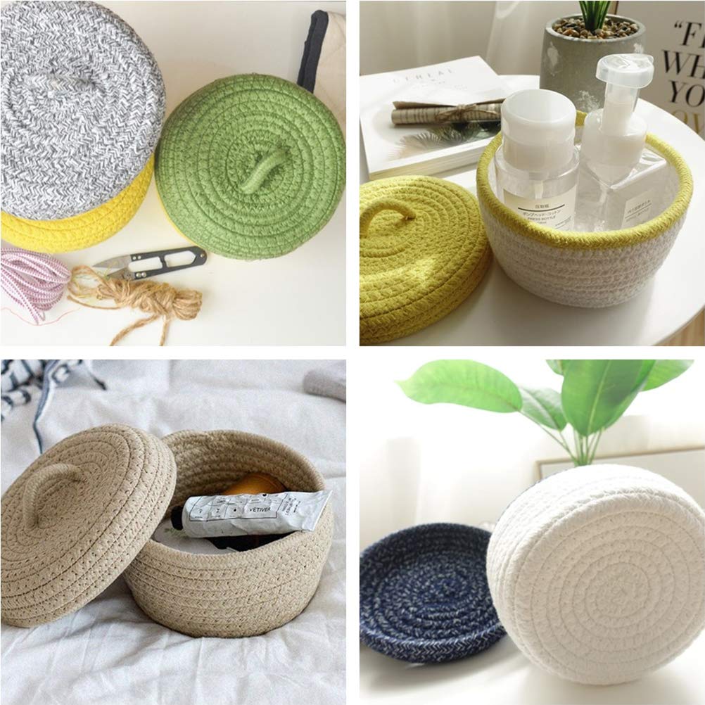 Panier De Rangement En Corde De Coton Fieans - Avec Couvercle - 23x15x10 Cm - Kaki, Gris Ou Rose