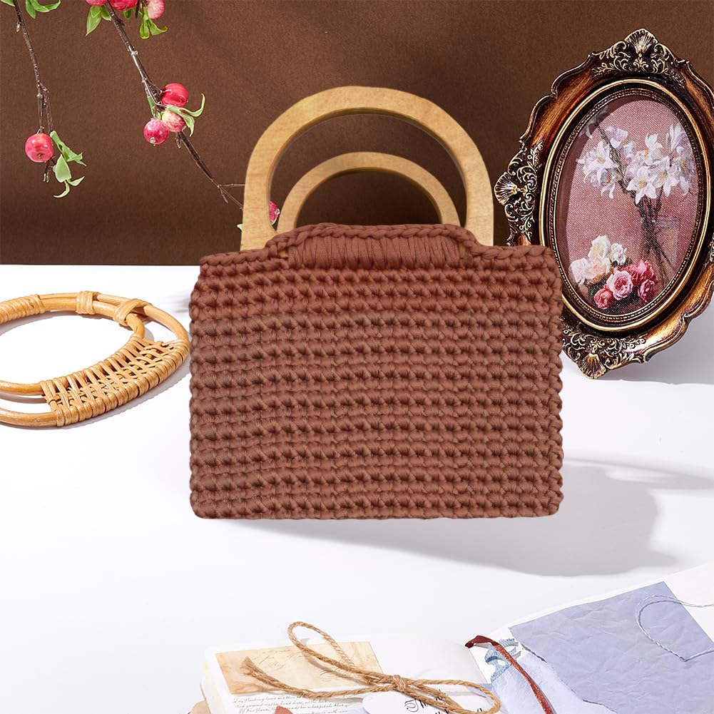 FREEBLOSS Häkeltaschen Set Für Anfänger Handtaschen Bastelset Häkel Starterset Mit Anleitung Unterseite Aus PU Leder D Förmiger Holzgriff Handgefertigte DIY Tasche Mit Stoffstreifengarn