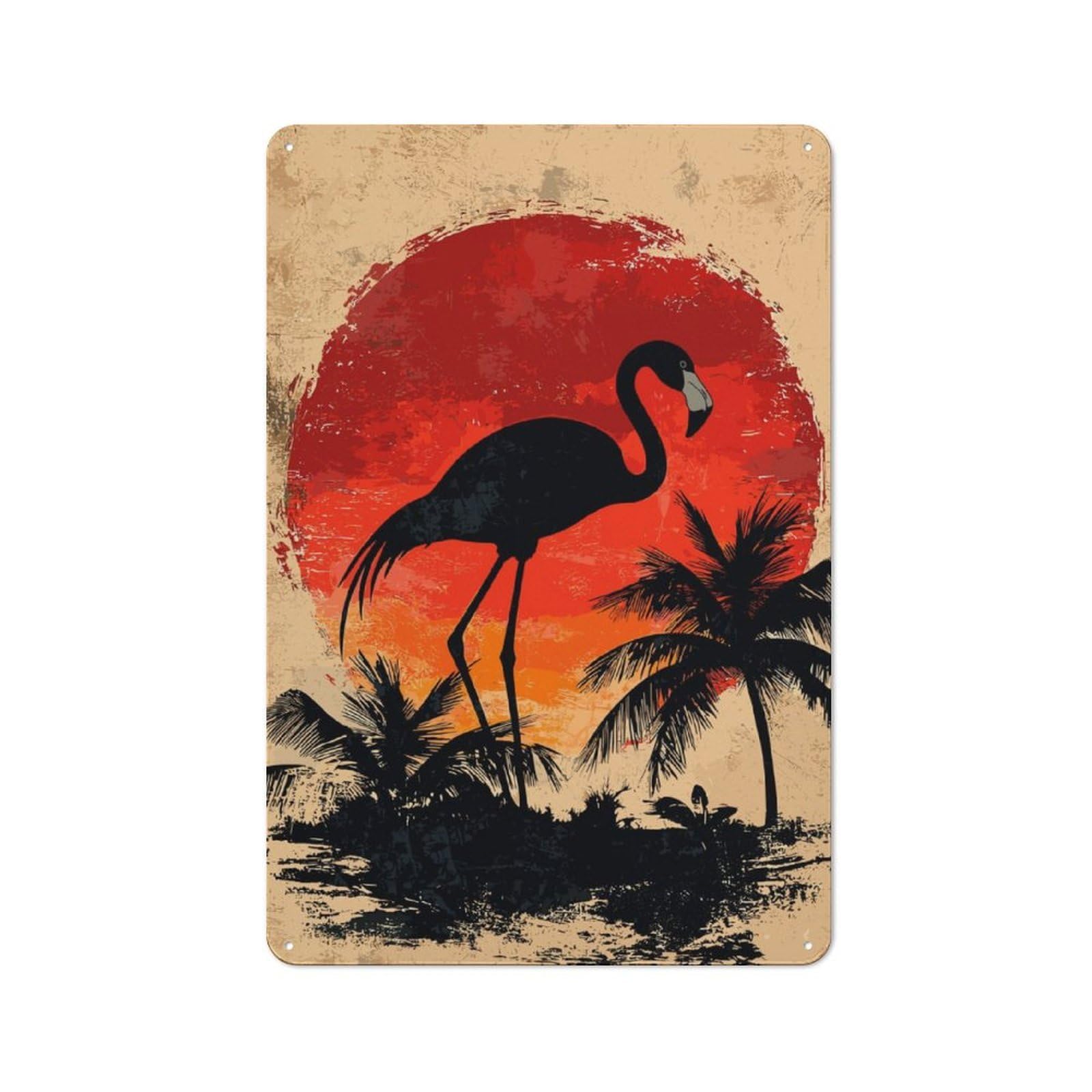 Junmoney Flamingo Sunset Metal Sign 30X20cm With For Pub Or Café, Retro Decor, For Cooler-Month Interiors With Retro Character