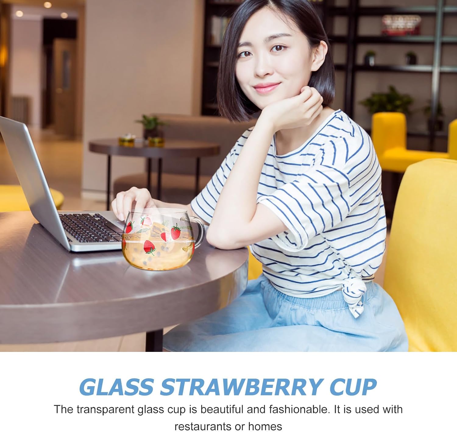 PRETYZOOM 2Pcs Strawberry Glass Cups Clear Water Drinkware Set Decorative Milk Pattern Tumbler for Tea Lemonade Juice Home and Restaurant Use