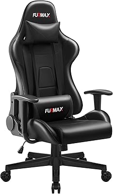 Furmax Video Gaming Chair Ergonomic PC Computer Office Chair Racing Leather Adjustable Swivel Chair with Headrest and Lumbar Support for Adults (Black)