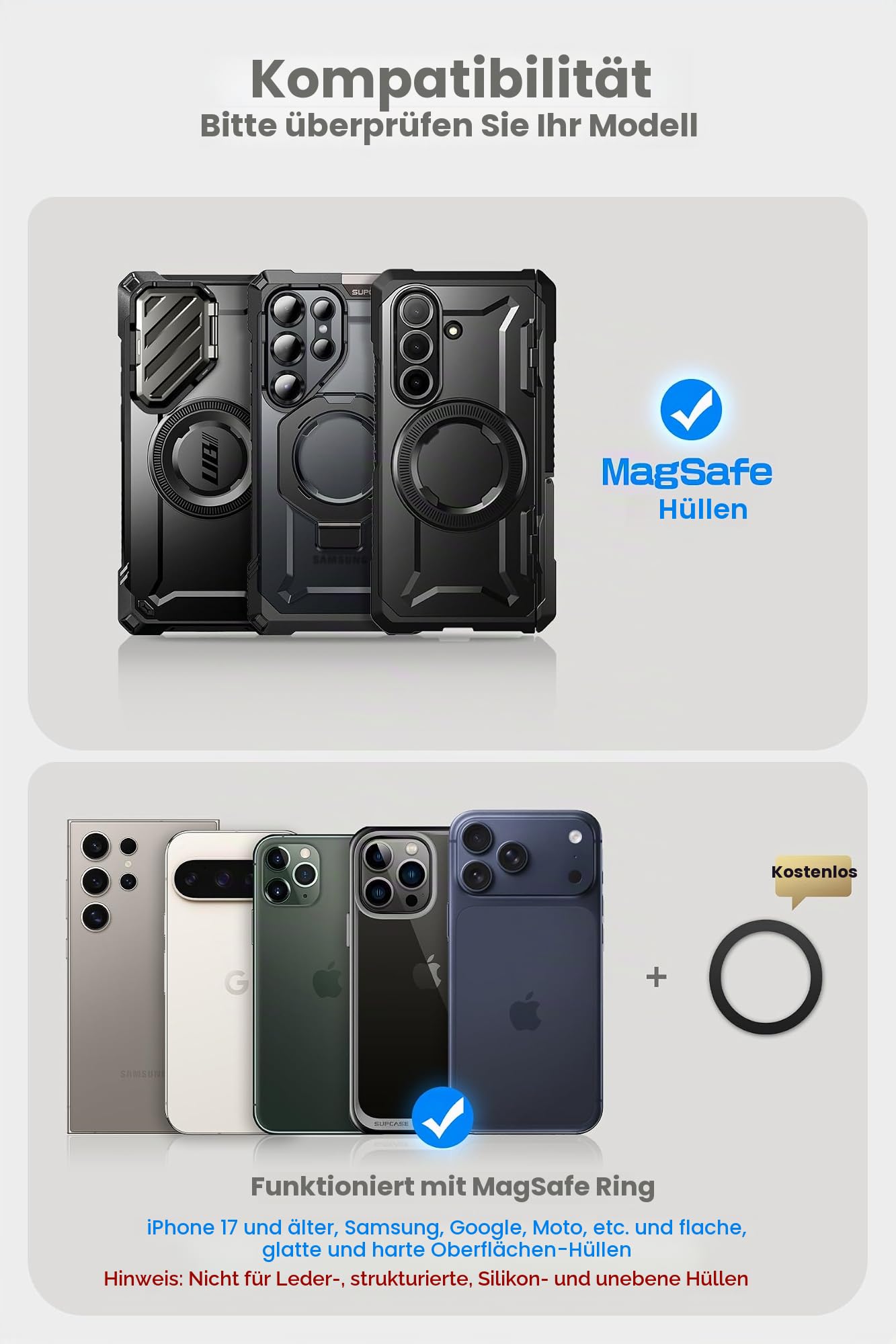 SUPCASE für MagSafe Wallet Magnetisch Geldbörse [5 Kartenhalter] [RFID-Blockierung] Verstellbar Handy Ständer Kartenfach für Samsung Galaxy S25/24/23, Pixel 10/10 Pro und iPhone 17/16/15/14 (Carbon) | [RFID-Blockierung] Verstellbar Handy Ständer Kartenfac