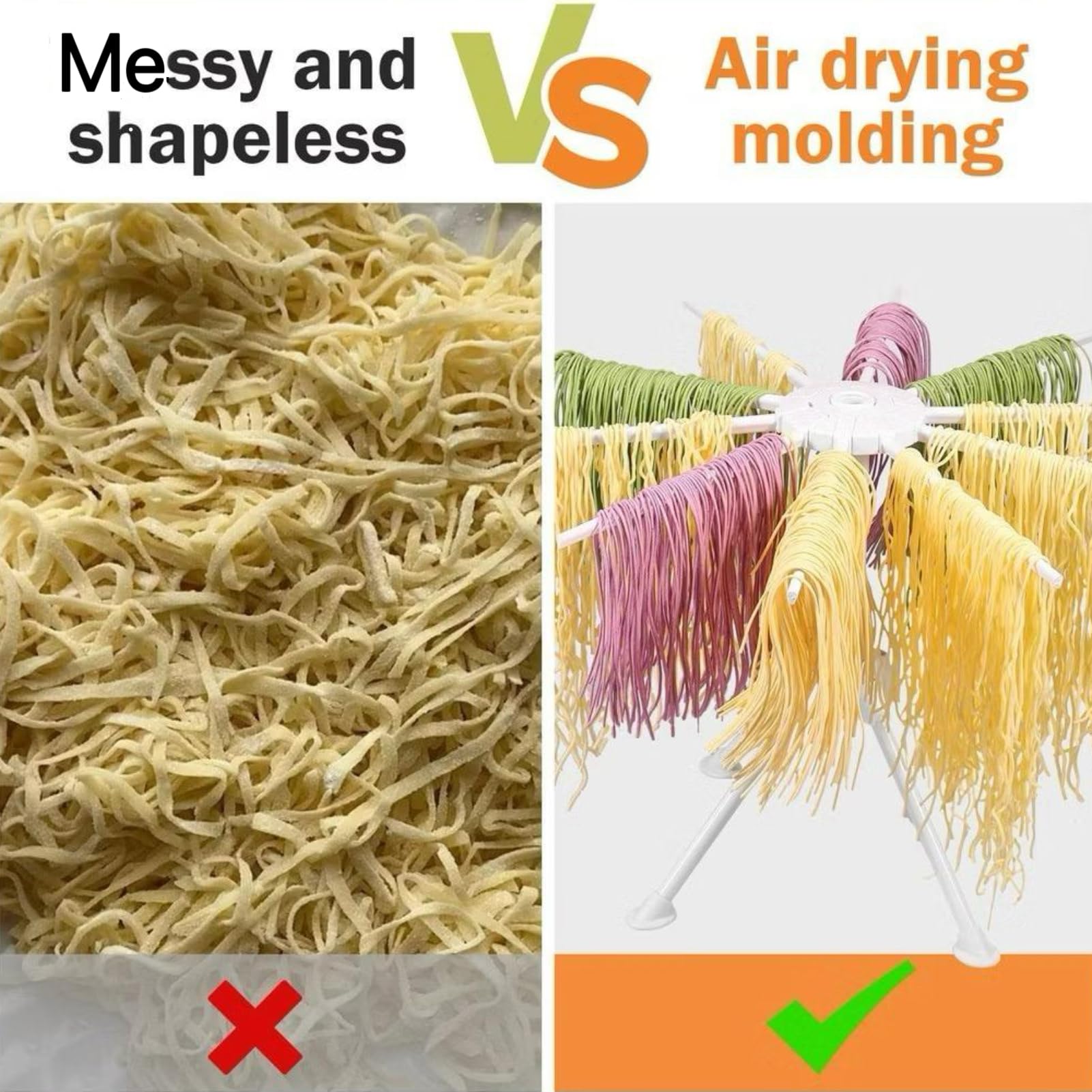 Séchoir à pâtes avec 10 barres transversales extensibles, machine à pâtes électrique, convient pour sécher les pâtes pesant jusqu'à 2 kg, support pliable pour le séchage, machine à pâtes