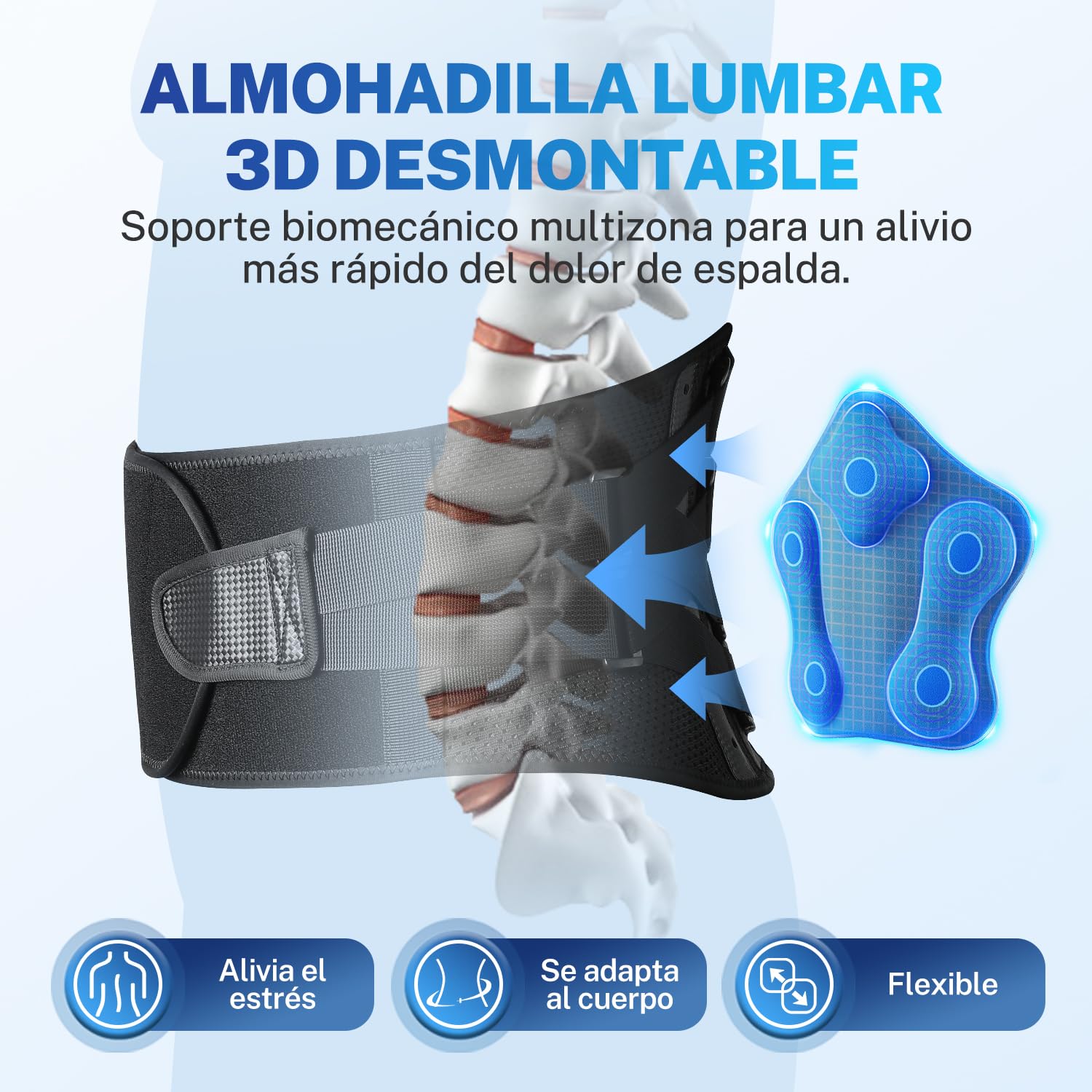 Fitomo Faja Lumbar Hombre Mujer, Soporte Para Espalda y Ciática | Almohadilla 3D Extraíble, Férulas De Fibra De Carbono, Diseño Ergonómico, Soporte Lumbar, Trabajo, Postura