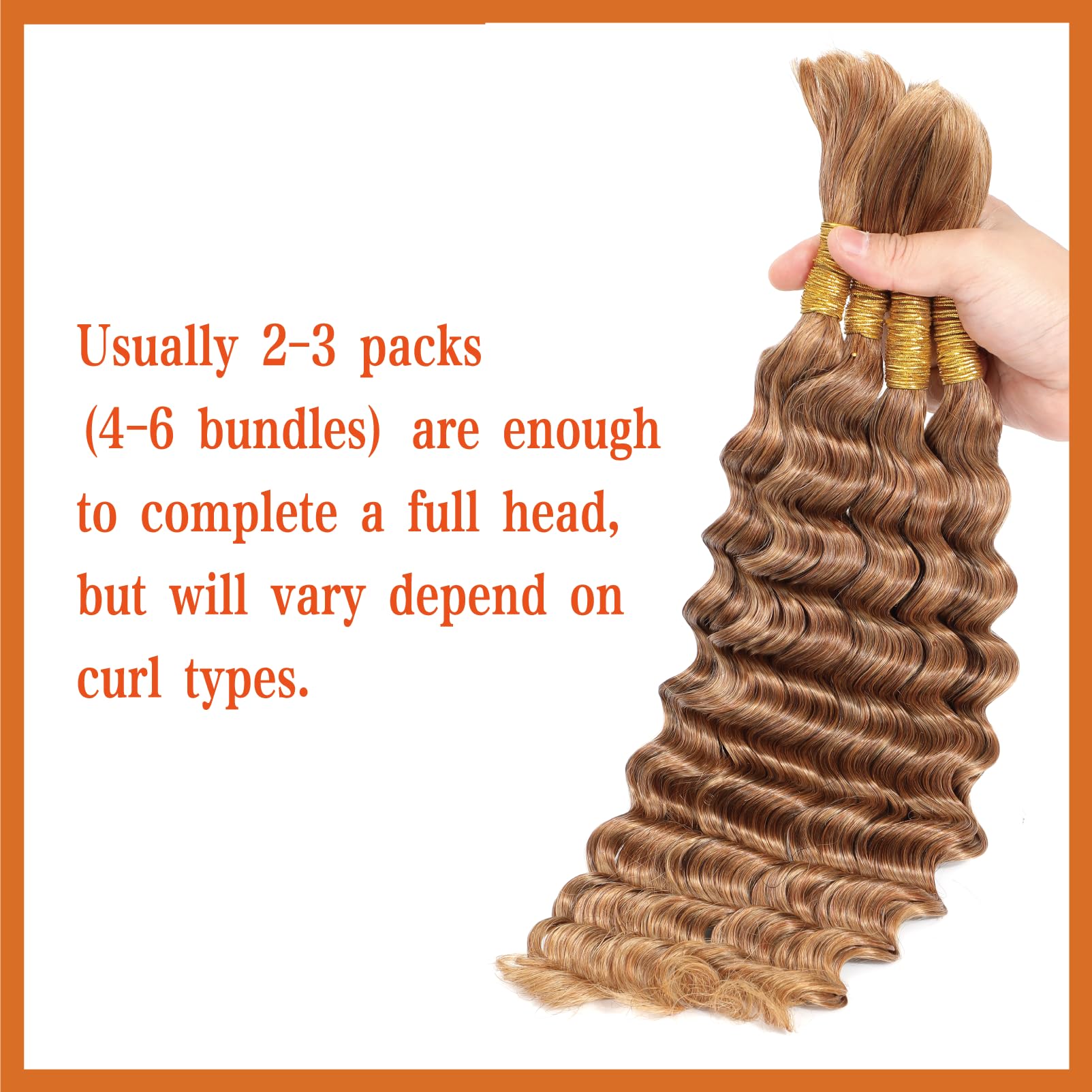 Yacurcur Human Braiding Hair Deep Wave No Weft 10A Brazilian Virgin Curly Human Hair Extensions for Boho Braids 20 Inch (100g 27#) - Image 3