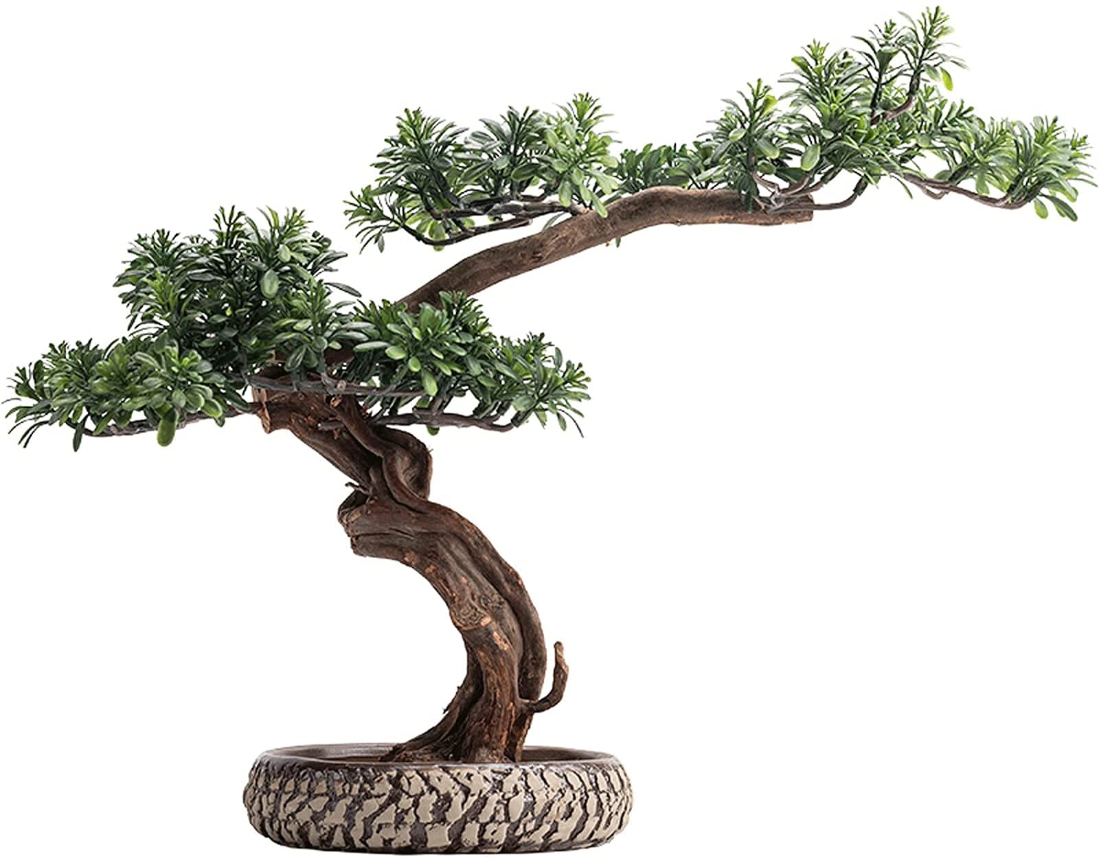 CAFIEDR 13-Inch Artificial Bonsai Tree Potted Plant, Simulated Bonsai Pine Green Plant, Desk Home Office Decoration.