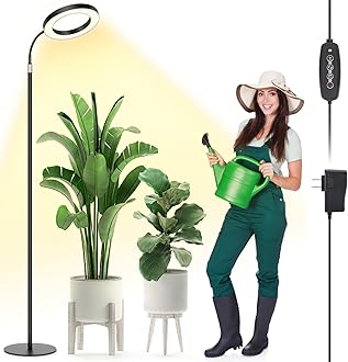 LBW Floor Grow Light with Stand for Large & Tall Indoor Plants, Full Spectrum Floor Plant Light, Auto On/Off Timer 6/8/12/16H, 5-Level Dimmable, Adjustable Height up to 68''