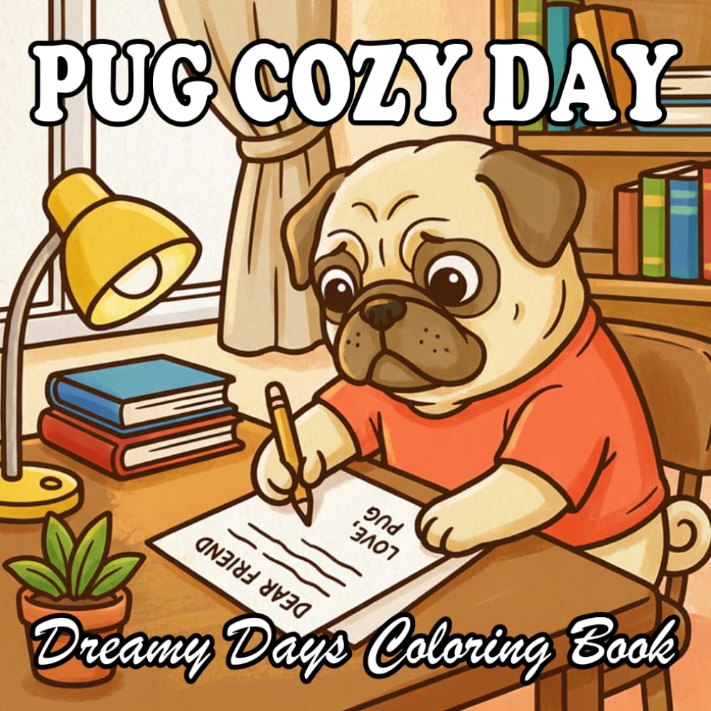 Cozy Pug Coloring Book: Cute Anthropomorphic Pug Home Life for Kids and Adults