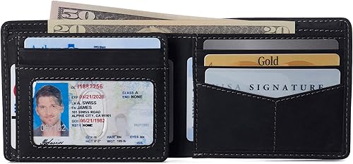 Miniatura 5 de Alpine Swiss RFID - Cartera de piel con 2 compartimentos para documentos de identidad, con ventana dividida, sección para billetes, en caja de regalo