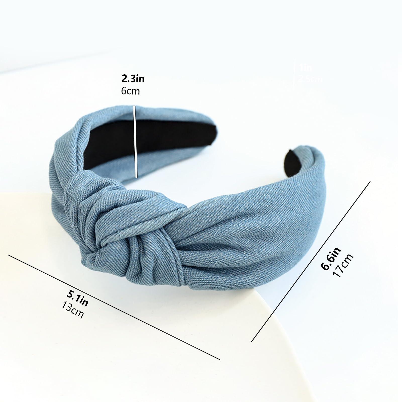 2Pcs Vintage Denim Knot Headbands Non-Slip Wide Hairbands Cross Knotted Head Wear Hair Accessories(Dark Blue + Light Blue) - Image 2