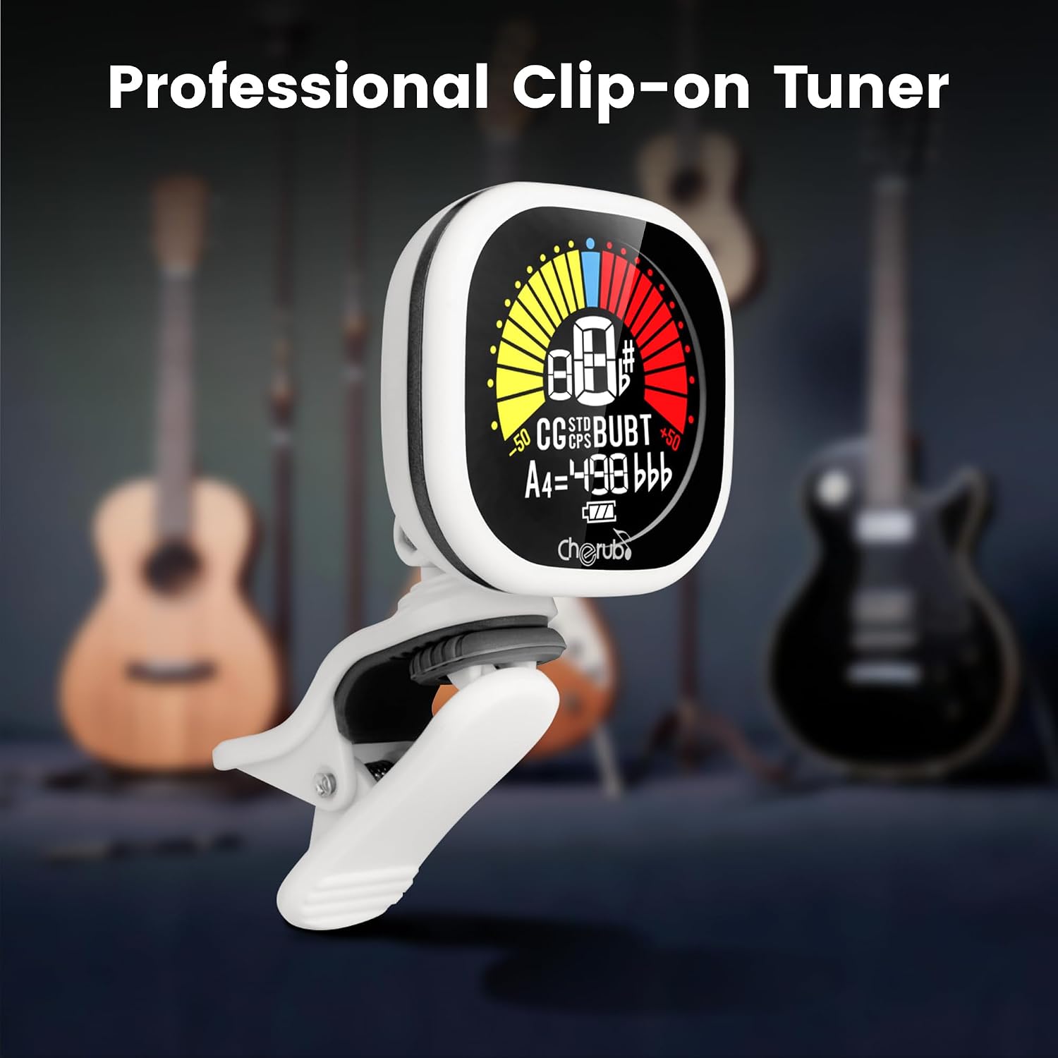 Cherub WST-675 USB Rechargeable Chromatic Tuner for Guitar Bass Ukulele Baritone with High Contrast Colorful Display