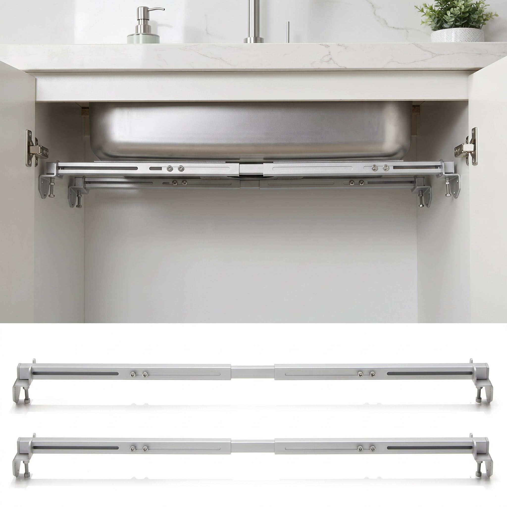 Heavy Duty Undermount Sink Brackets & Kitchen Sink Installation Parts Kit - 880 lbs Capacity Lifelong Zinc-Plated Steel Support, Horizontal Space-Saving (Adjustable 29.5-39.4 Inches)