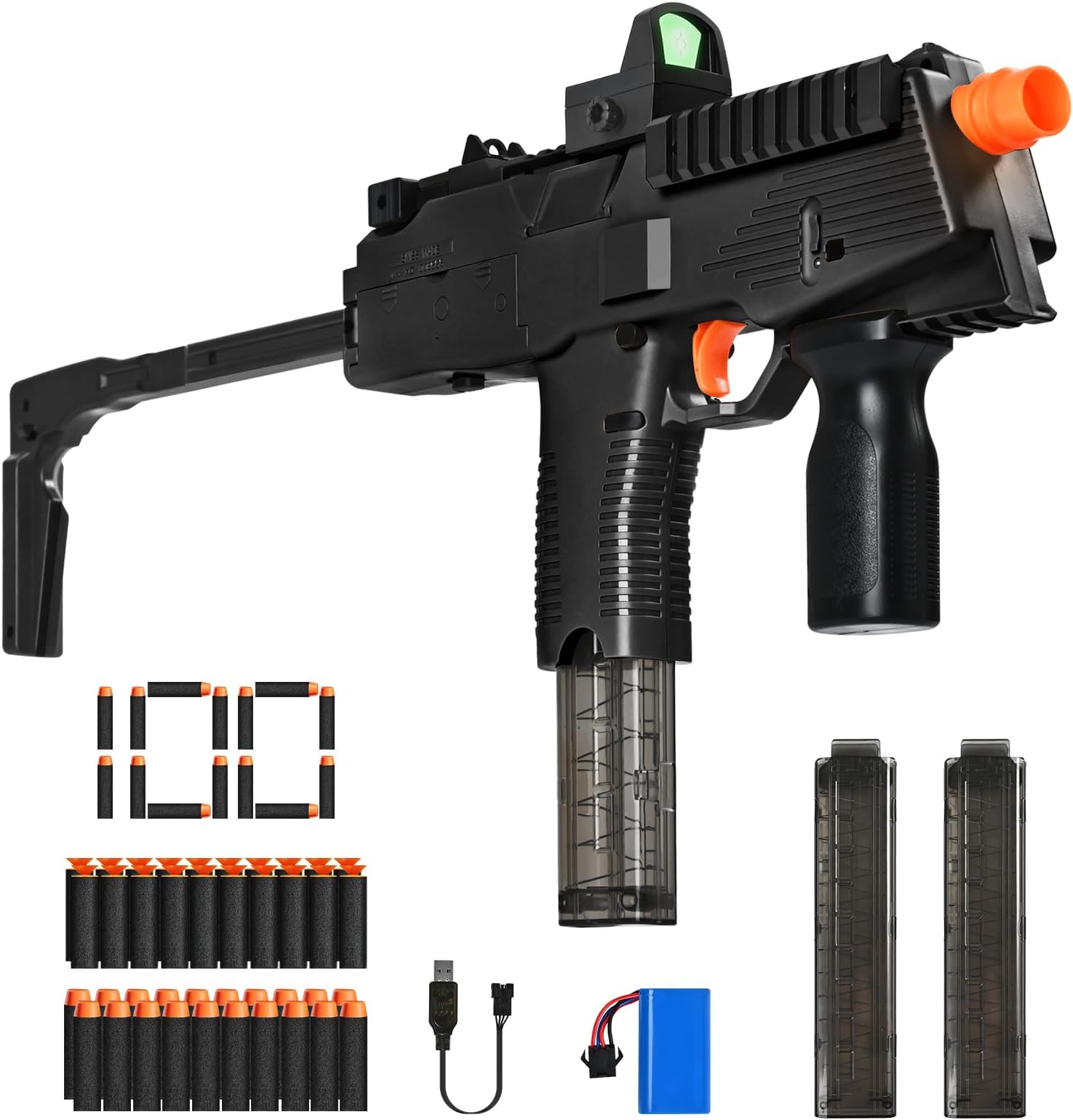 Realistic Toy Gun for Nerf Gun's Soft Bullets, Automatic MP9 Toy Set with 100 Soft Darts, 2 Magazines, Scope, High Capacity Battery, Electric Toy Machine Gun for Kids Age 6-12