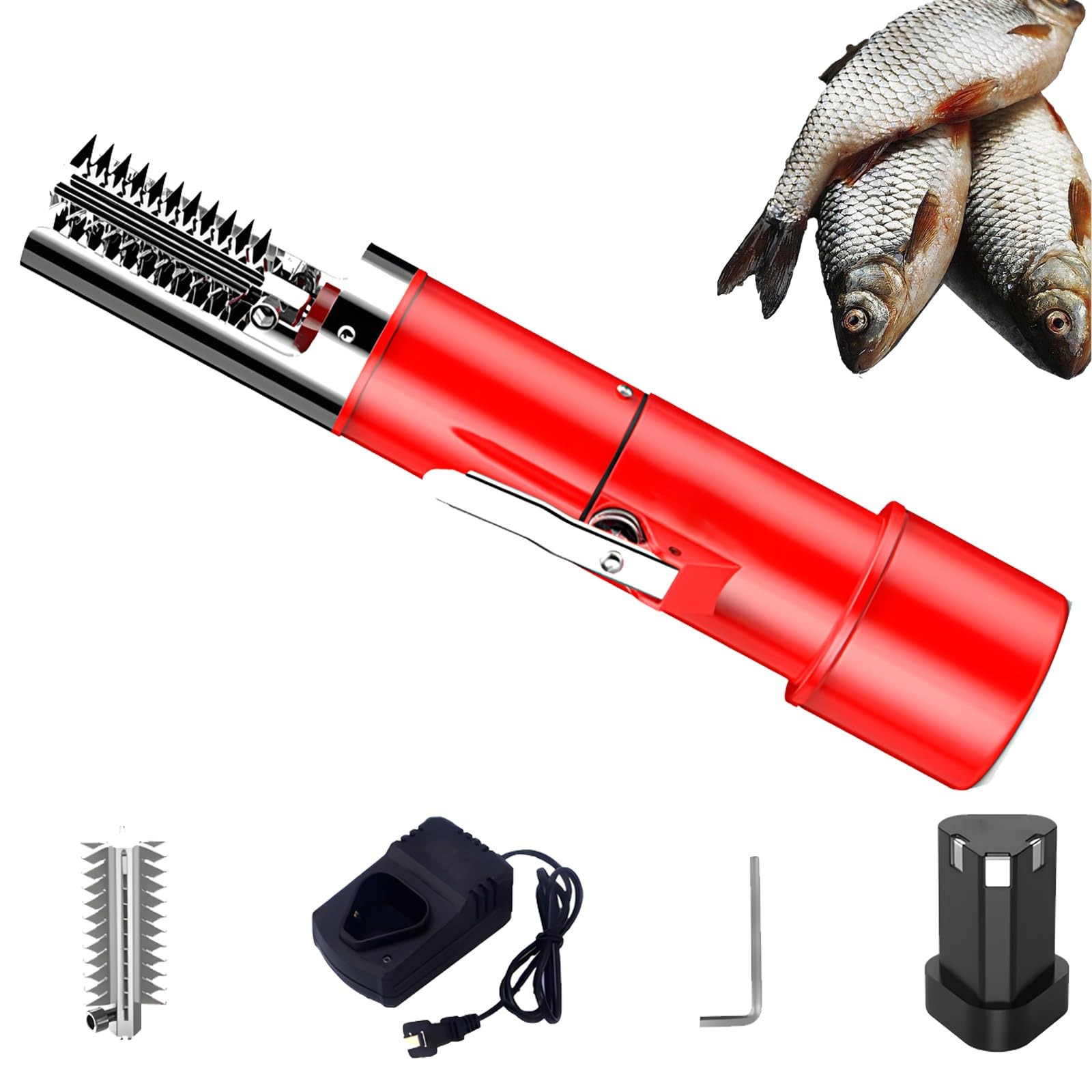 Raschietto Elettrico Per Squame Di Pesce, Ricarica Senza Fili Da 125 W | Motore Ad Alta Velocità Da 7000 Giri/minuto, Design Impermeabile A 360°, Adatto Per Pescherie E Ristoranti (Red)