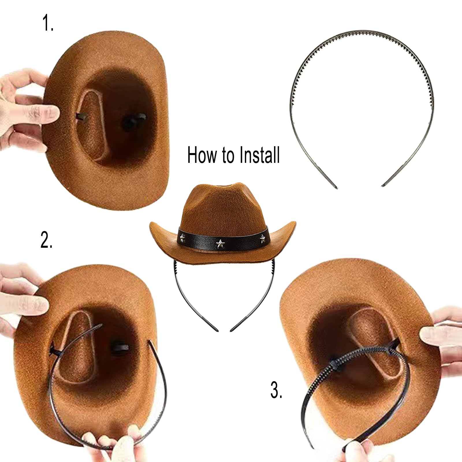 AWOCAN Cowboy Hat Headbands Cowgirl Hat Headband for Women Men Western Western Square Dance Birthday Party (Coffee, small)