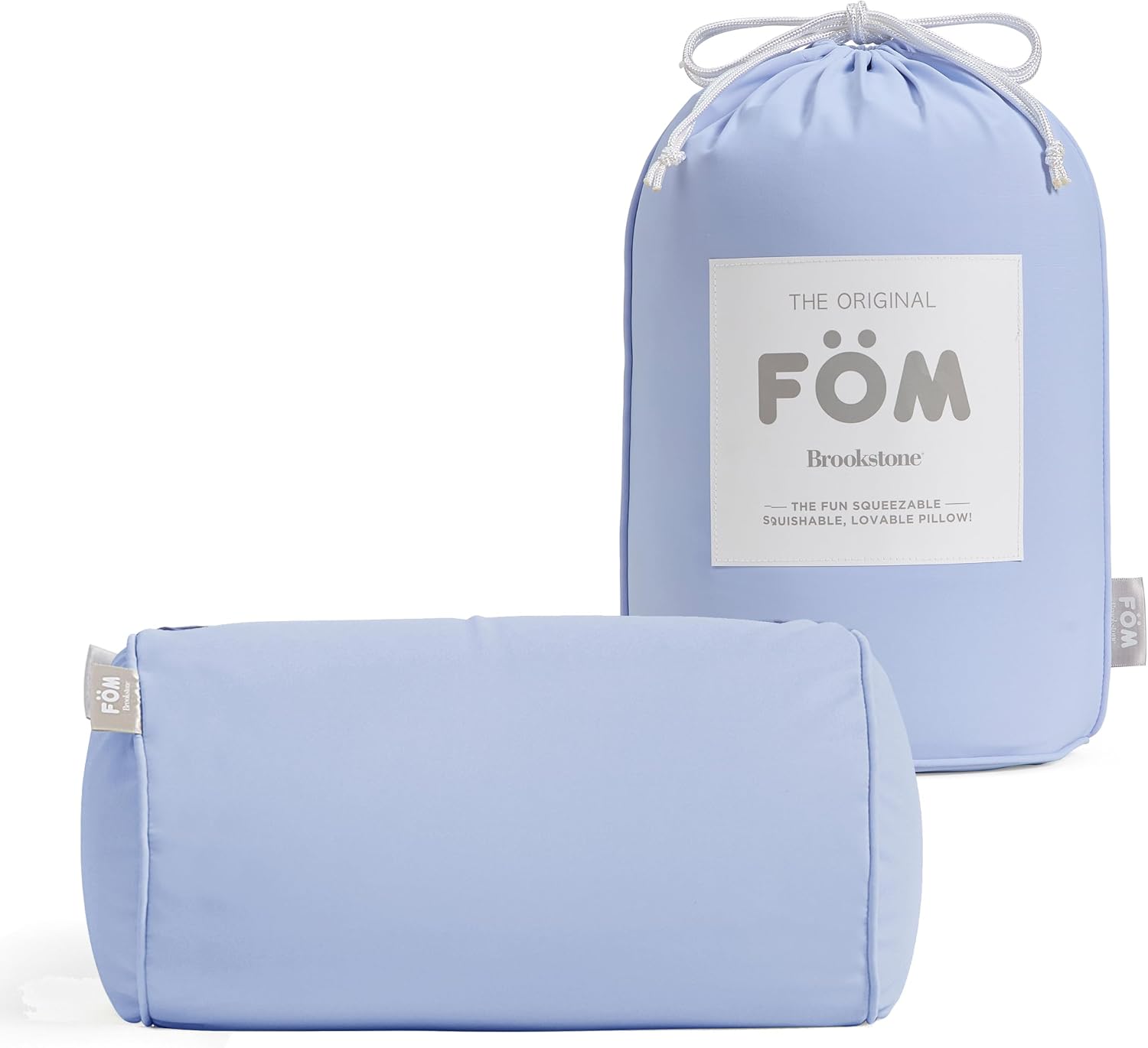 Brookstone Squishy FOM Cushion Pillow - The Original Stretchy, Comfy, Colorful Pillow for Neck, Lumbar Support, and Bed - for Sleeping, Car, Travel - Small, Light Blue, 12 x 7 Inches