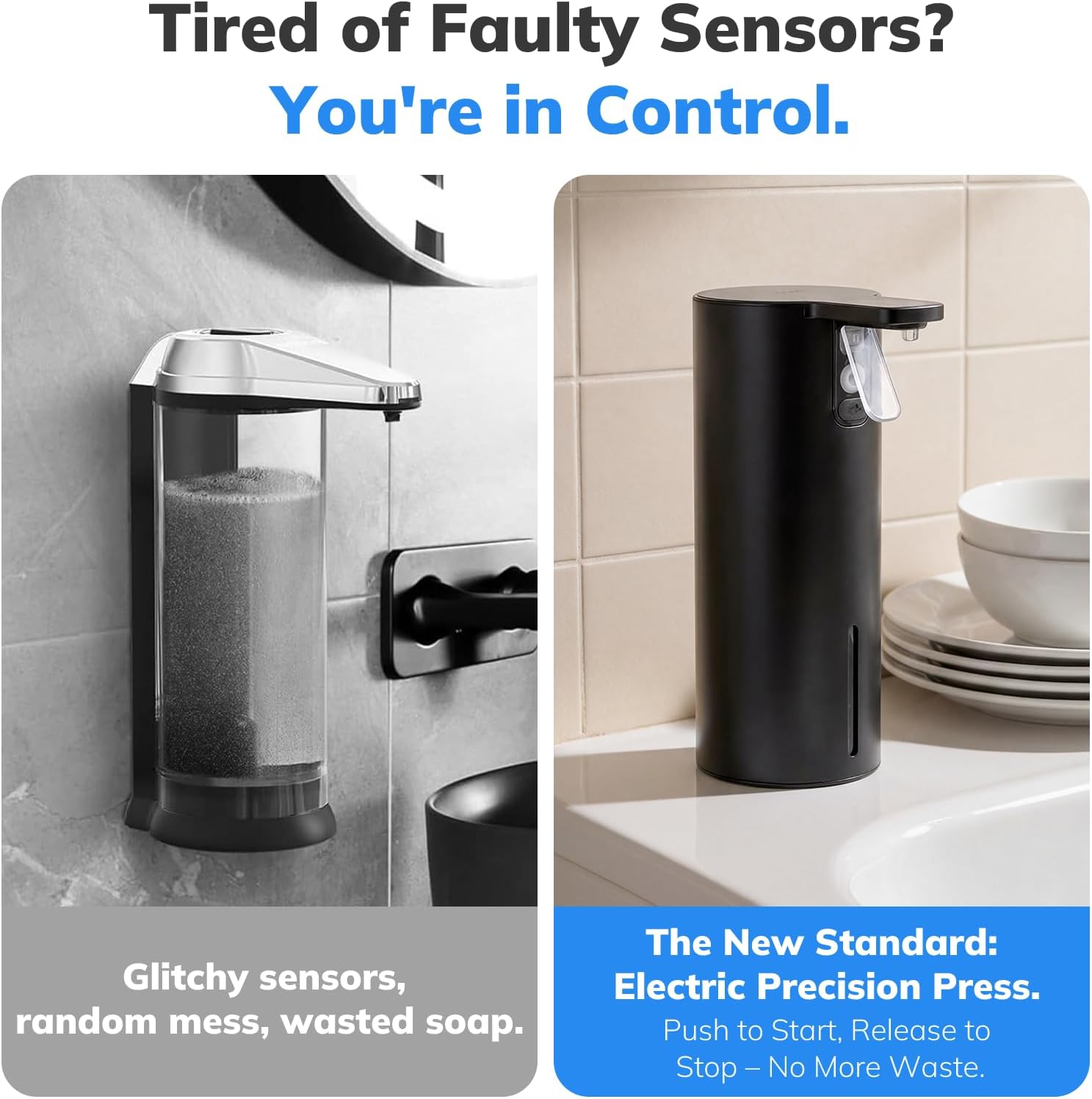 Umimile Electric Dish Soap Dispenser for Kitchen and Bathroom, 2 Mode Liquid Hand Soap Dispenser, 11.8oz Rechargeable with Type-C, IPX7 Waterproof (Black)