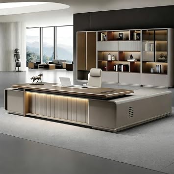 L-Shaped Executive Desk, Wooden Computer Desk | Drawers with combination locks, suitable for home offices and managerial desks