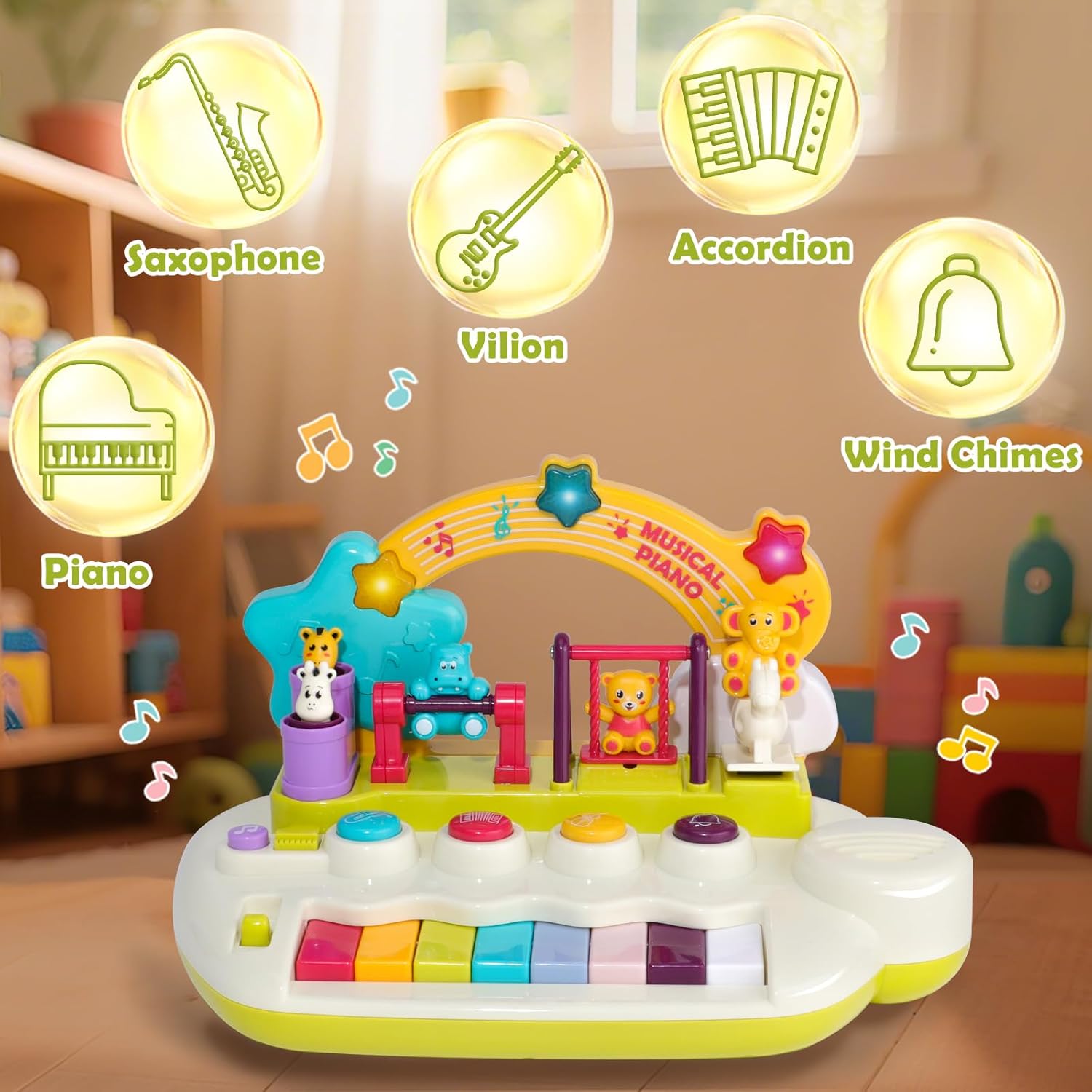 Baby Piano Toys for 1+ Years Old Birthday Gifts Animal Light Up Musical Toy Music Toy Instruments Piano Keyboard Toy for Toddlers Infant Learning Educational Interactive Toys 3+ Months