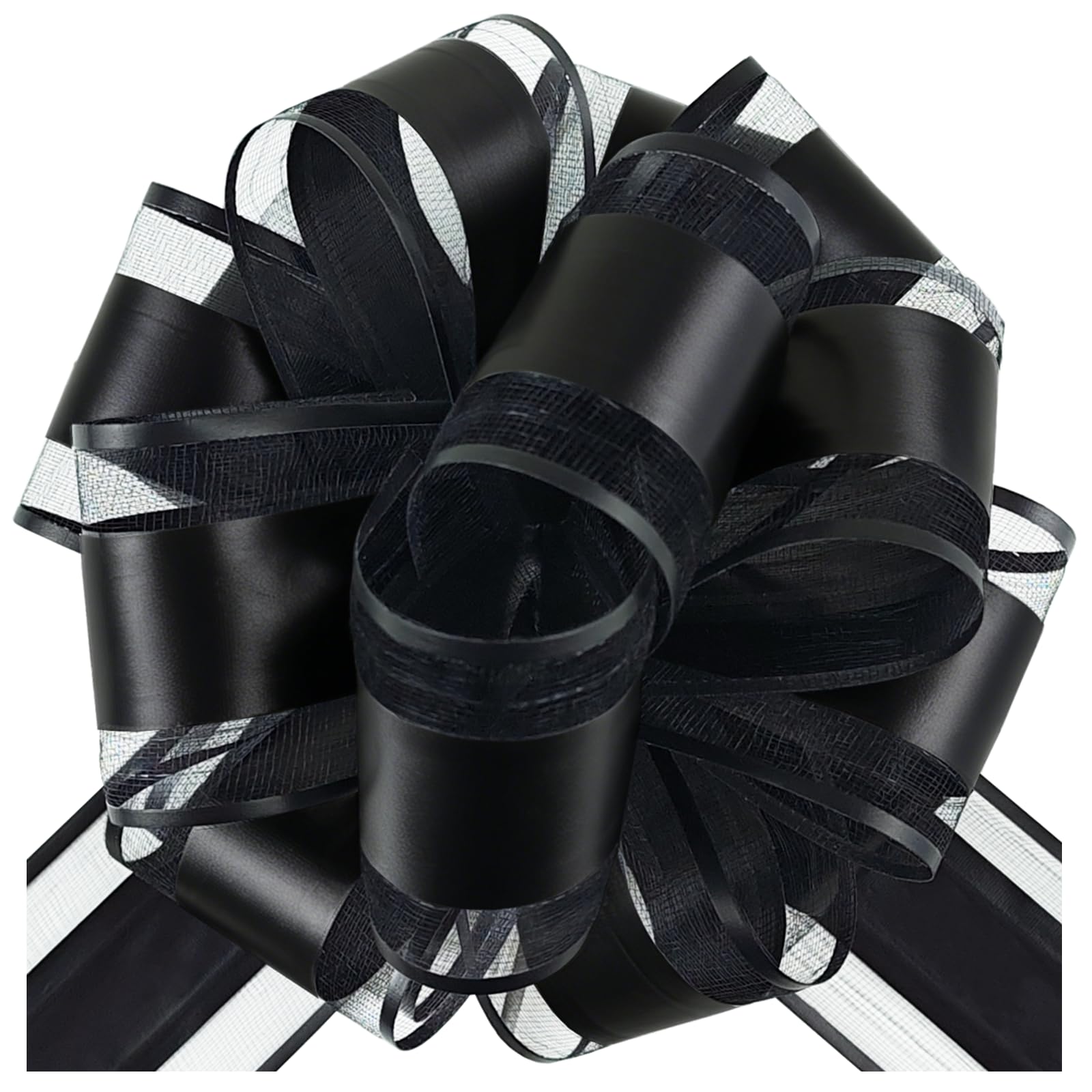 HHXUUAN Large Gift Wrap Macaron Black Pull Bows with Clear Instructions.6pcs 6 InchDurable Organza Ribbon Bow for Hampers, Baskets, Wedding, Birthday & Present Decorations