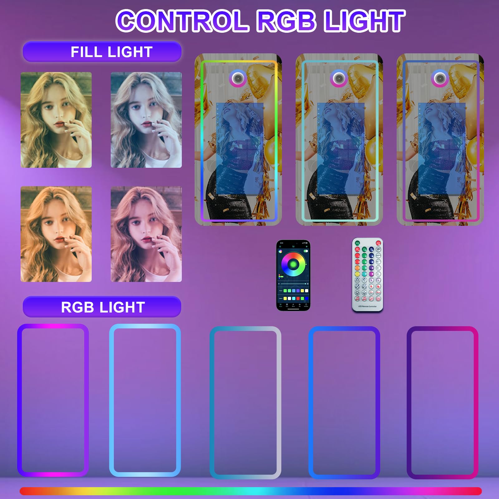 Cabina fotografica a specchio magico con touch screen da 21,5 pollici, macchina fotografica con luce RGB, stampa e condivisione di idee per feste a noleggio (bianco, macchina per foto e foto)