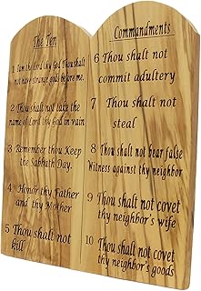 Olive Wood Handmade Carved Ten Commandments from Holy Land Bethlehem Blessed Christian Souvenir Gift Decor Ornament Bible Tanach