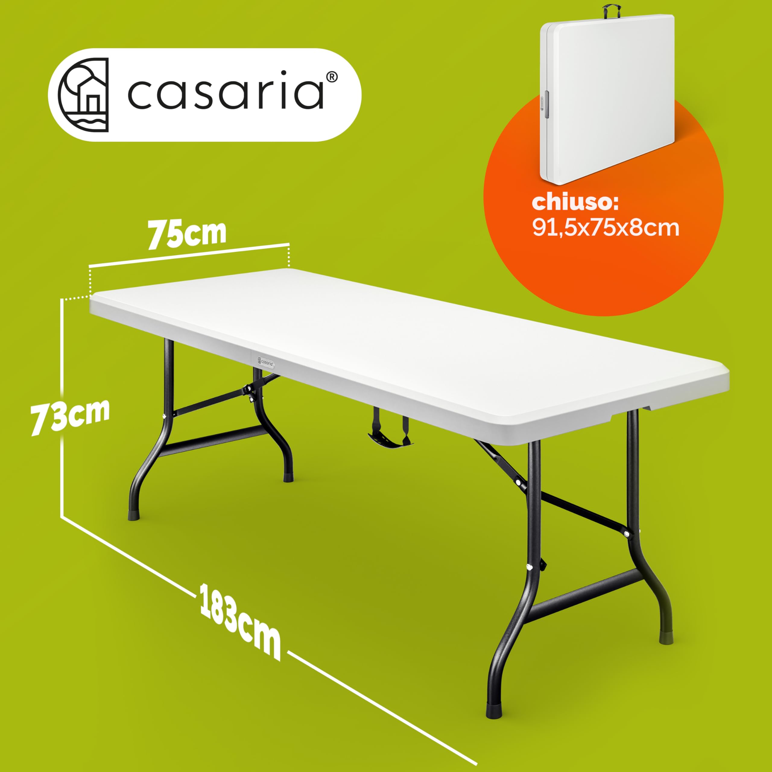 Casaria® Tavolo da Giardino Pieghevole in Plastica 183x76cm Resistente con Maniglia Portatile Campeggio Bianco