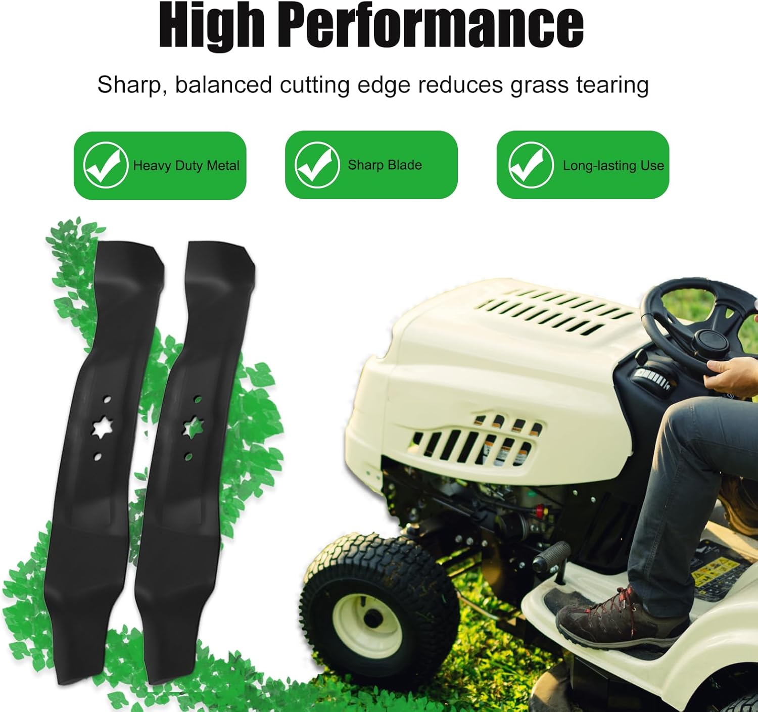 942-0610A Mulching Blades for Bolens Cub Cadet Troy Bilt Huskee LT3800 MTD Murray 38 inch Deck Lawn Mower Replace for 742-0610 742-0610A 942-0610 (2 Pack)