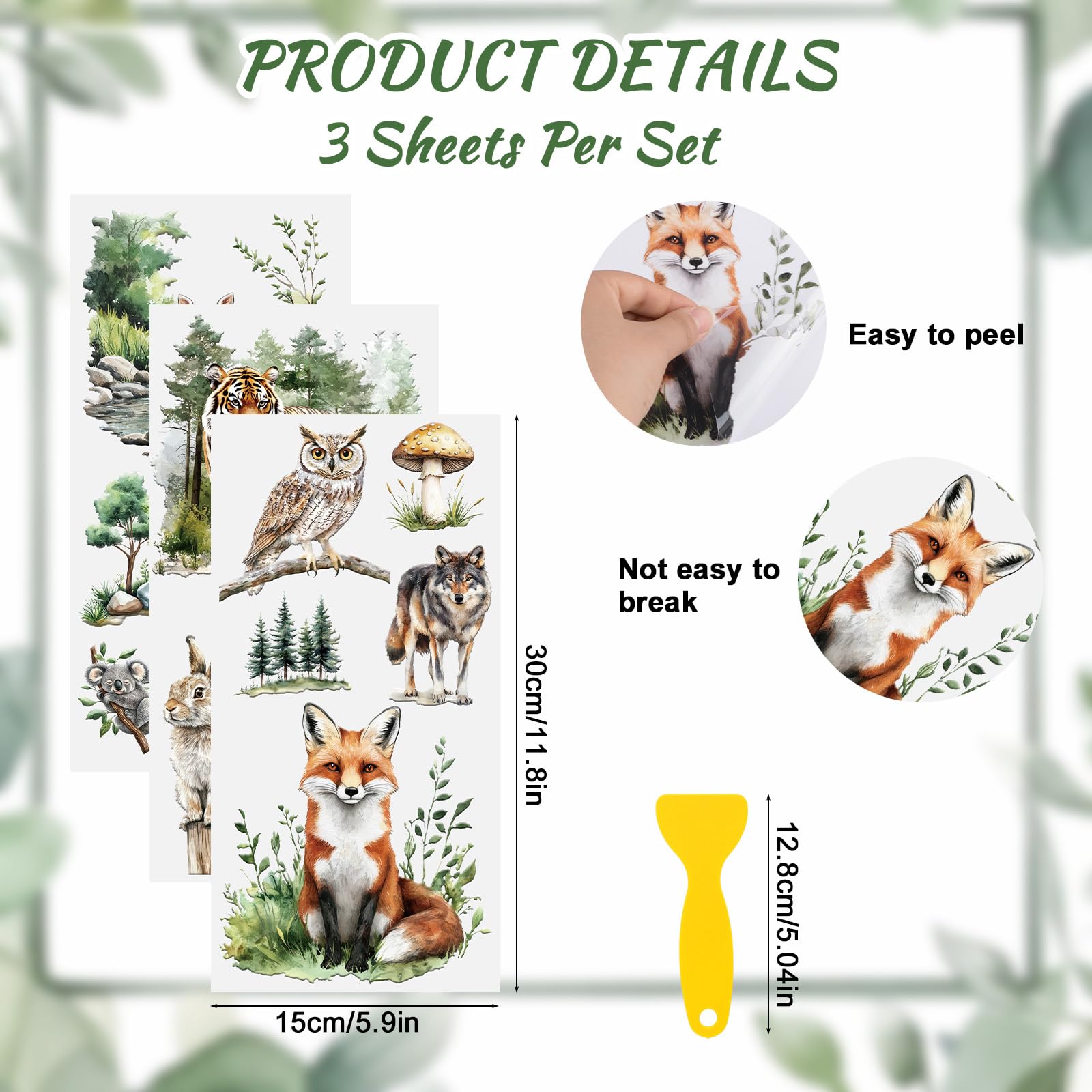 HICOHAND Rub on Transfers Stickers for Crafts Animal Theme Furniture Transfers Decor Decals for Glass Porcelain Wood Plastic Photo Albums Garden Door Bedroom Home Decor (Forest Animals) - Image 2