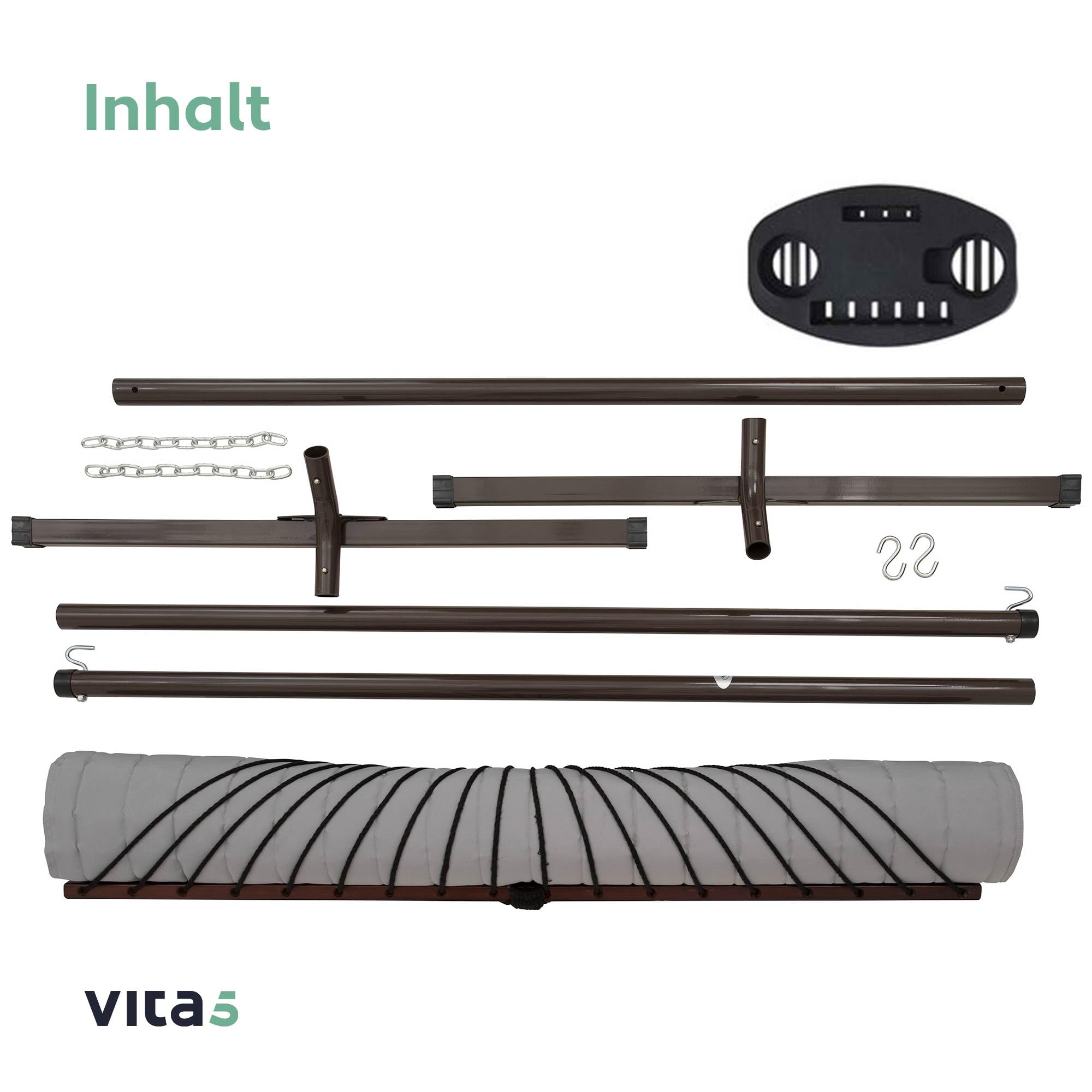 VITA5 Hängematte mit Gestell und Tisch - Hängematte Outdoor für den Garten, Pool & Balkon - Großzügige Hängematten 2 Personen - Doppelhängematte mit Ständer und Beistelltisch - 200 kg Belastbarkeit