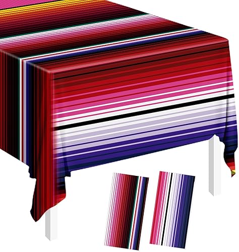 SietDESEO Paquete de 2 manteles rectangulares de plástico de 54 x 108 pulgadas, manteles desechables de serape mexicano para fiesta de Cinco de